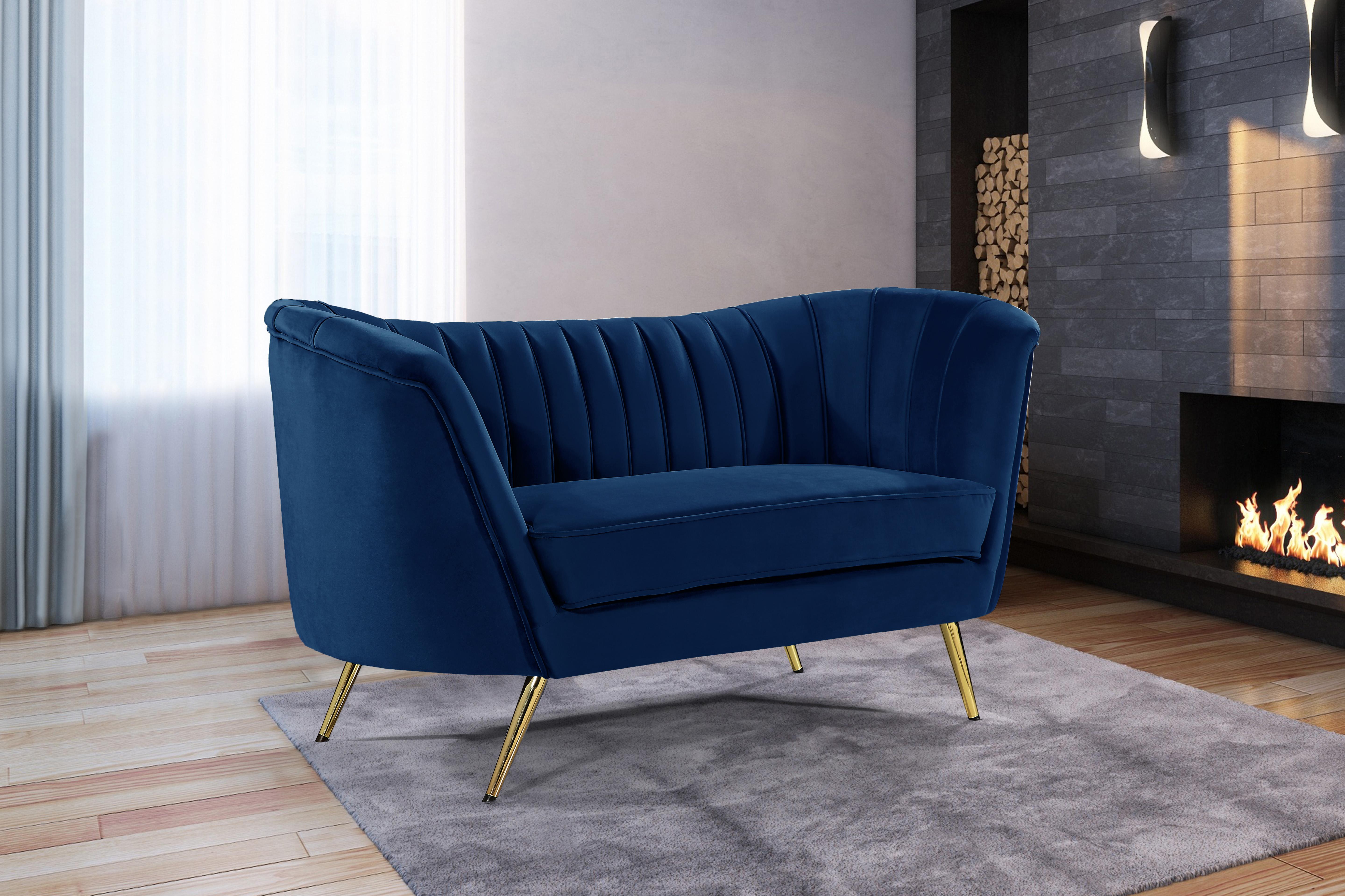 Margo Navy Velvet Loveseat - Luxury Home Furniture (MI)