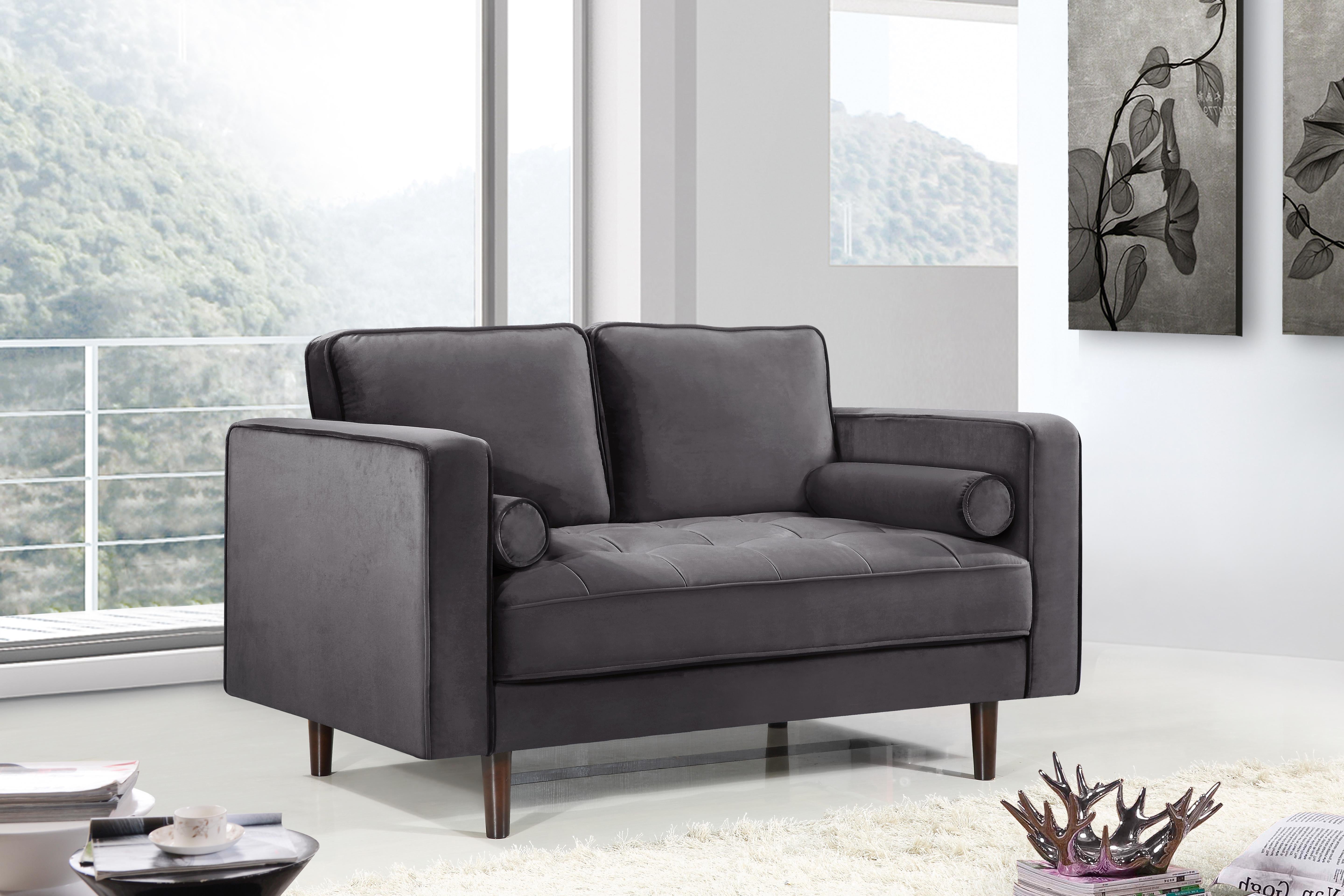 Emily Grey Velvet Loveseat - Luxury Home Furniture (MI)