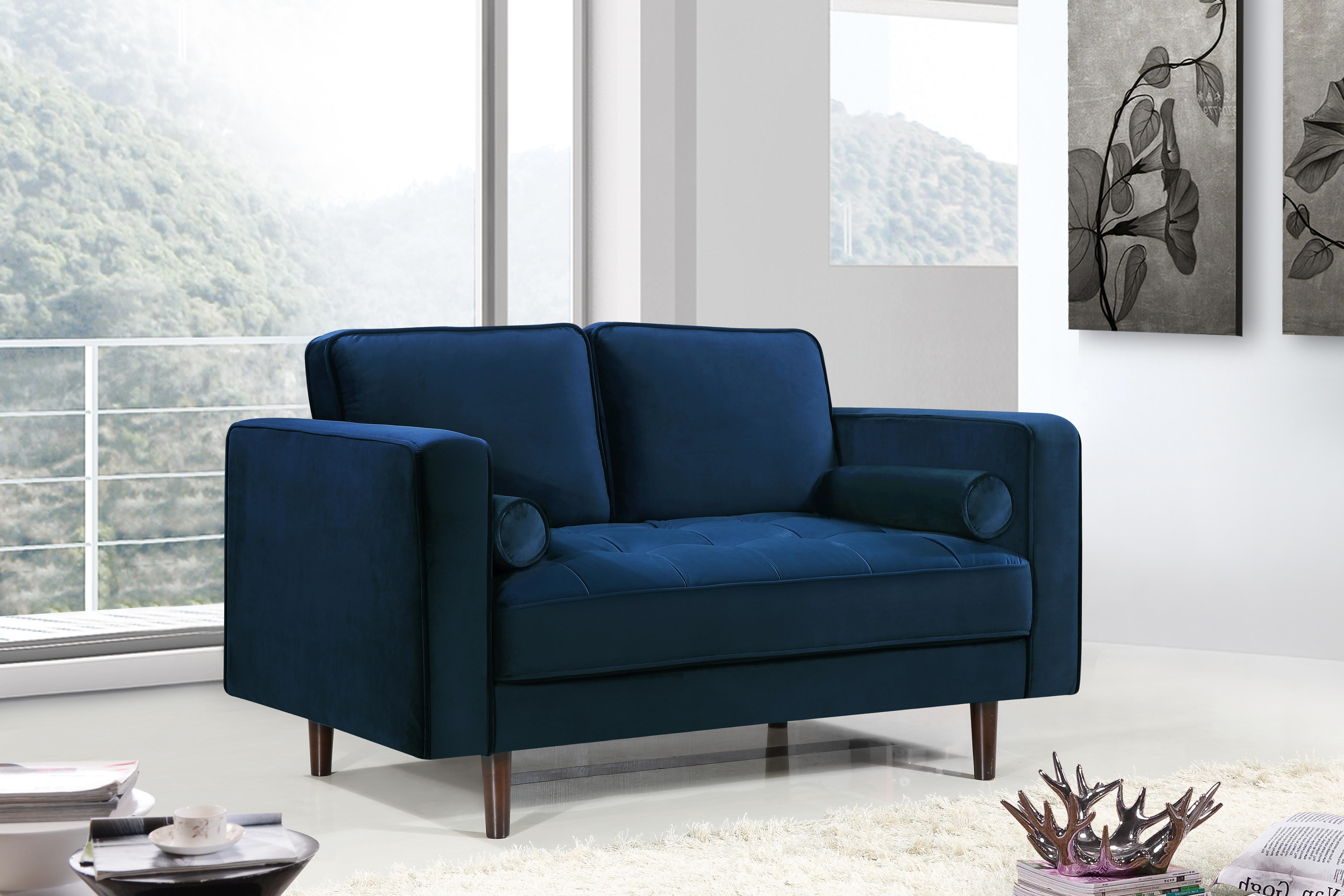 Emily Navy Velvet Loveseat - Luxury Home Furniture (MI)