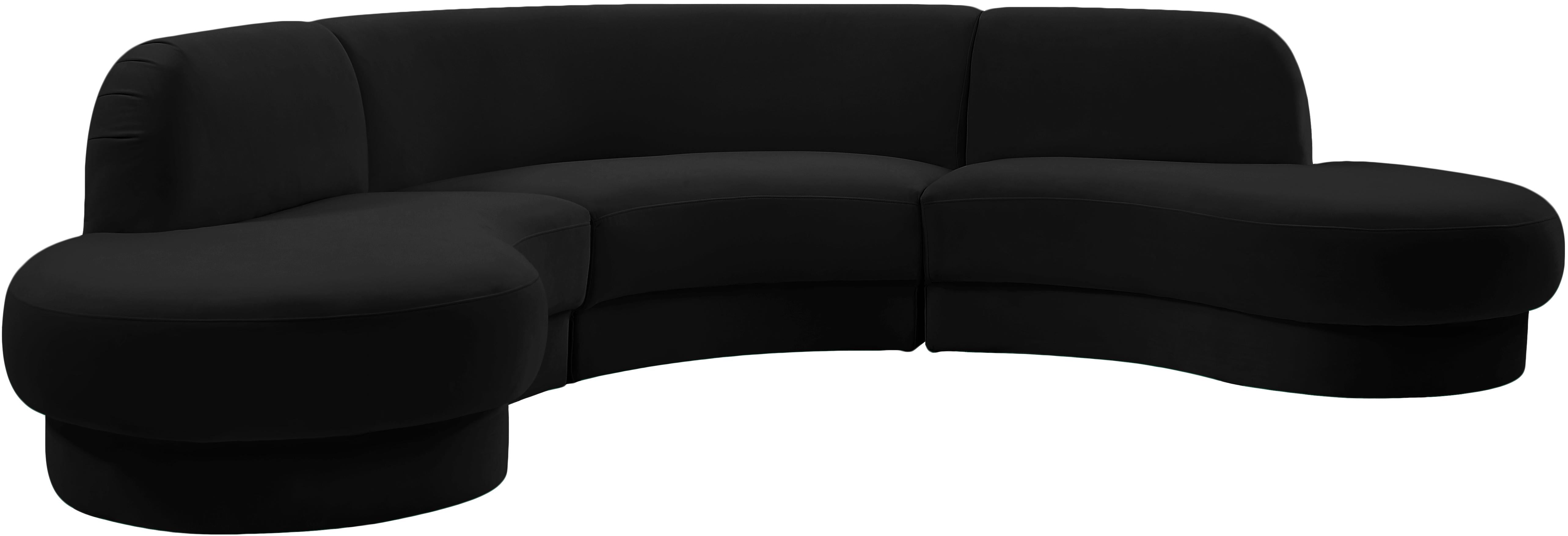 Rosa Black Velvet 3pc. Sectional (3 Boxes) - Luxury Home Furniture (MI)