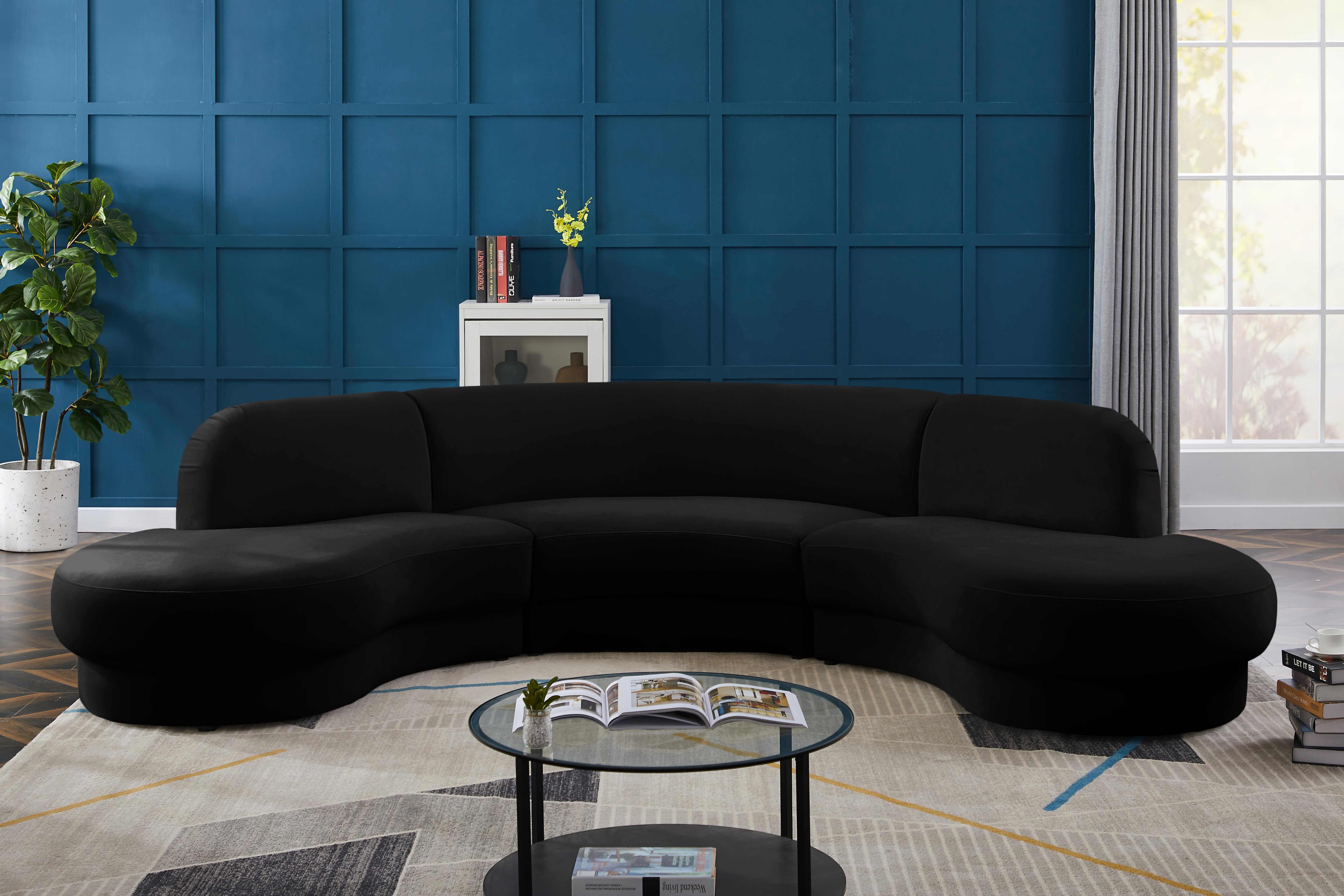 Rosa Black Velvet 3pc. Sectional (3 Boxes) - Luxury Home Furniture (MI)
