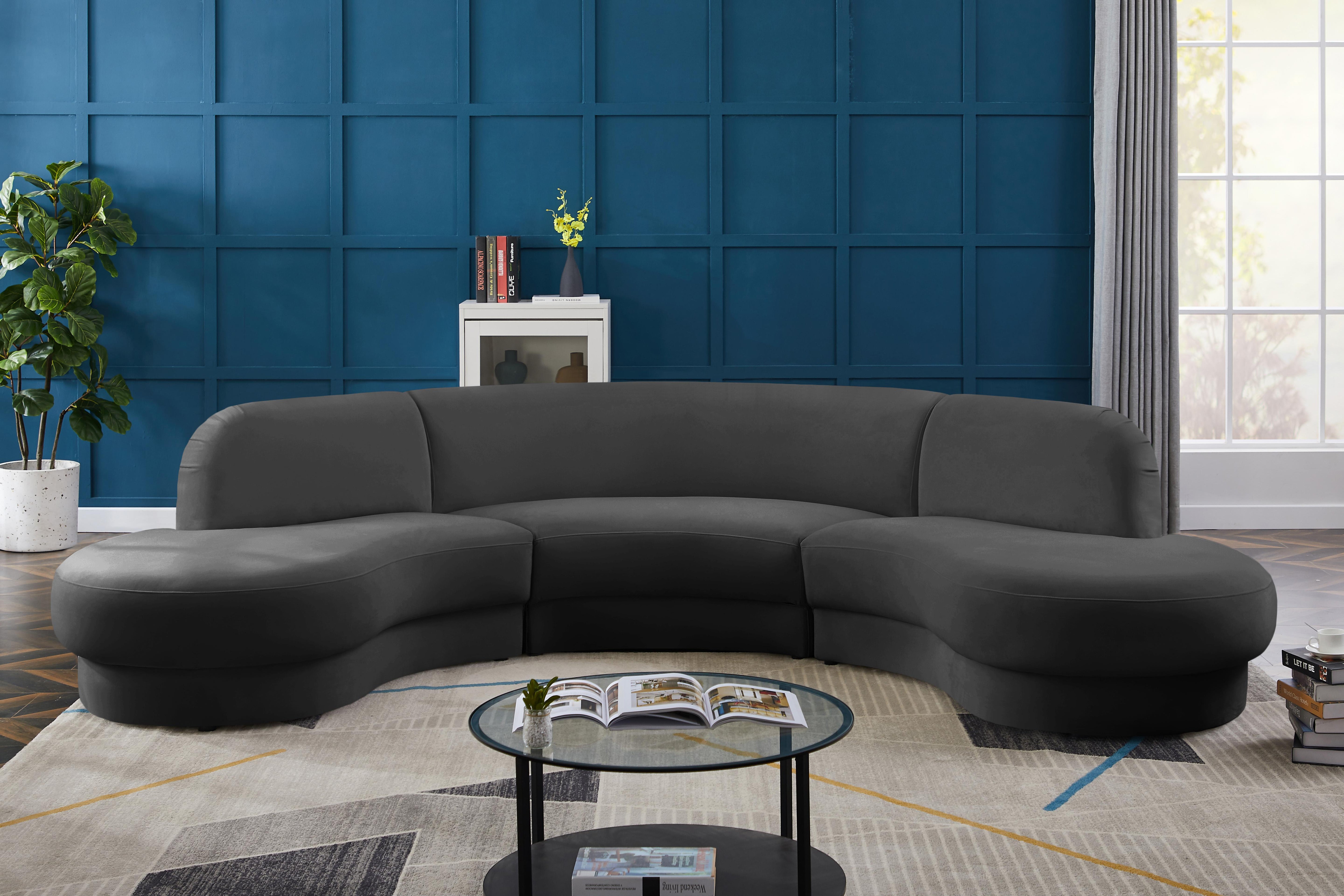 Rosa Grey Velvet 3pc. Sectional (3 Boxes) - Luxury Home Furniture (MI)