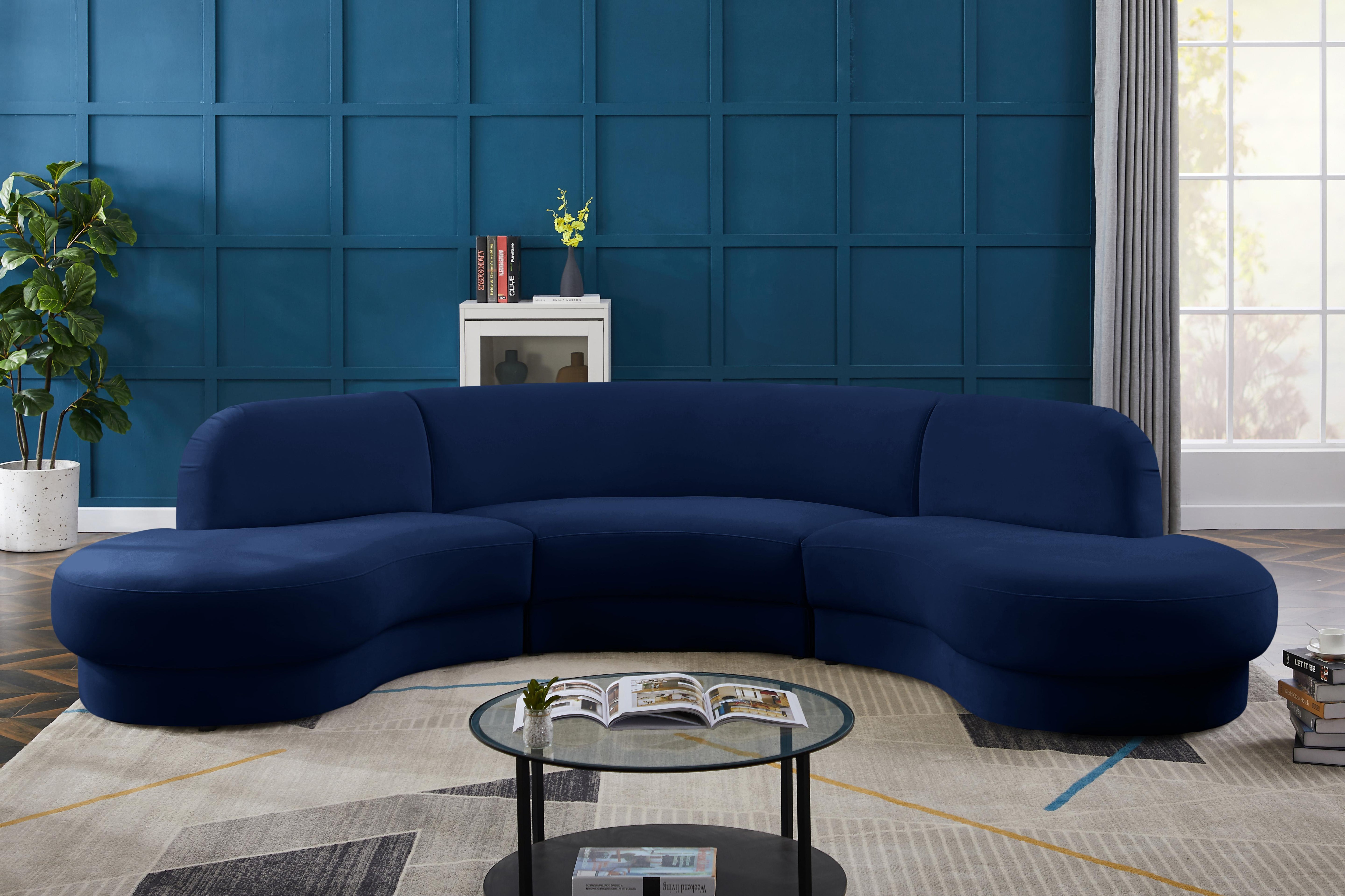 Rosa Navy Velvet 3pc. Sectional (3 Boxes) - Luxury Home Furniture (MI)