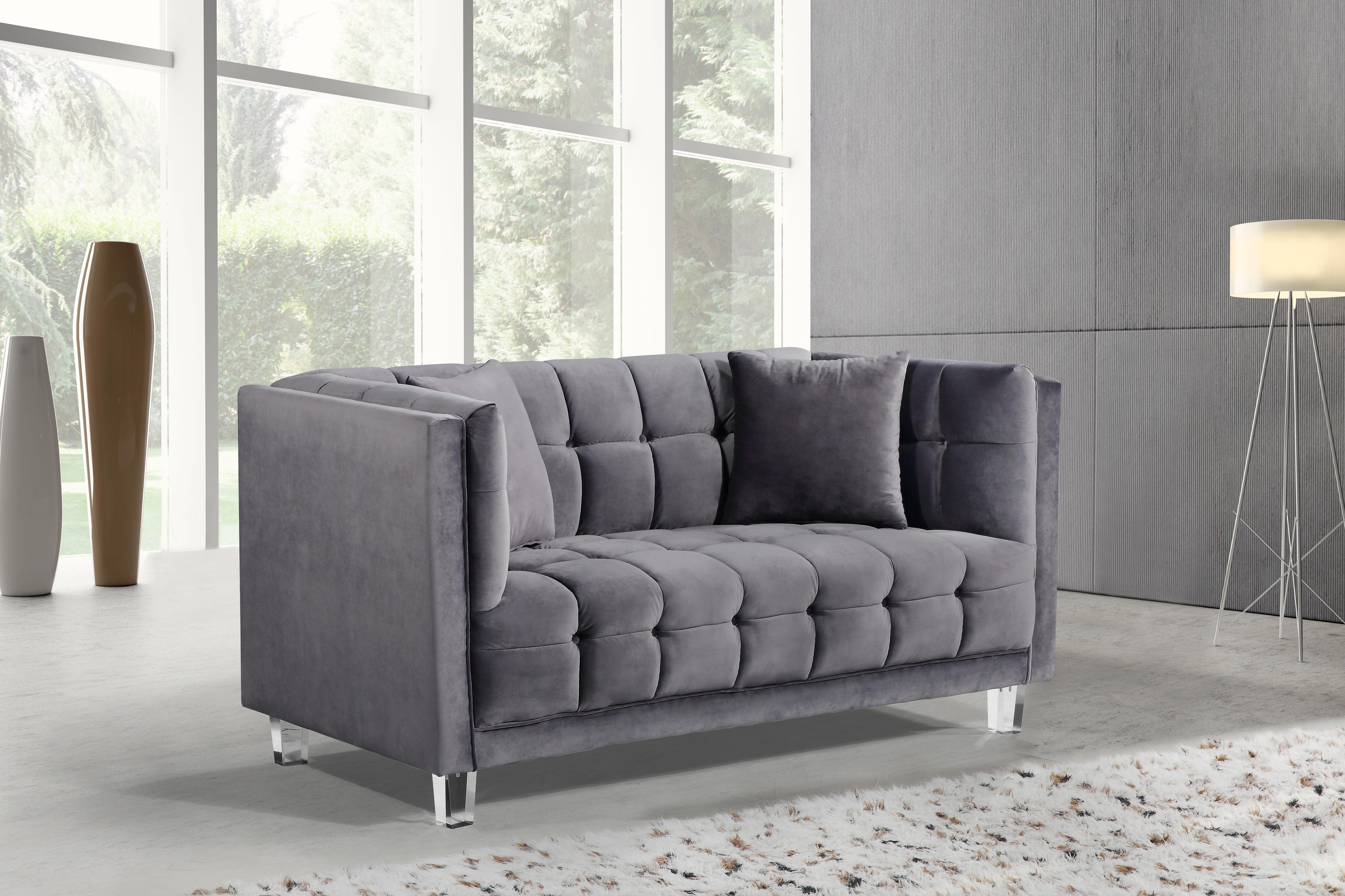 Mariel Grey Velvet Loveseat - Luxury Home Furniture (MI)