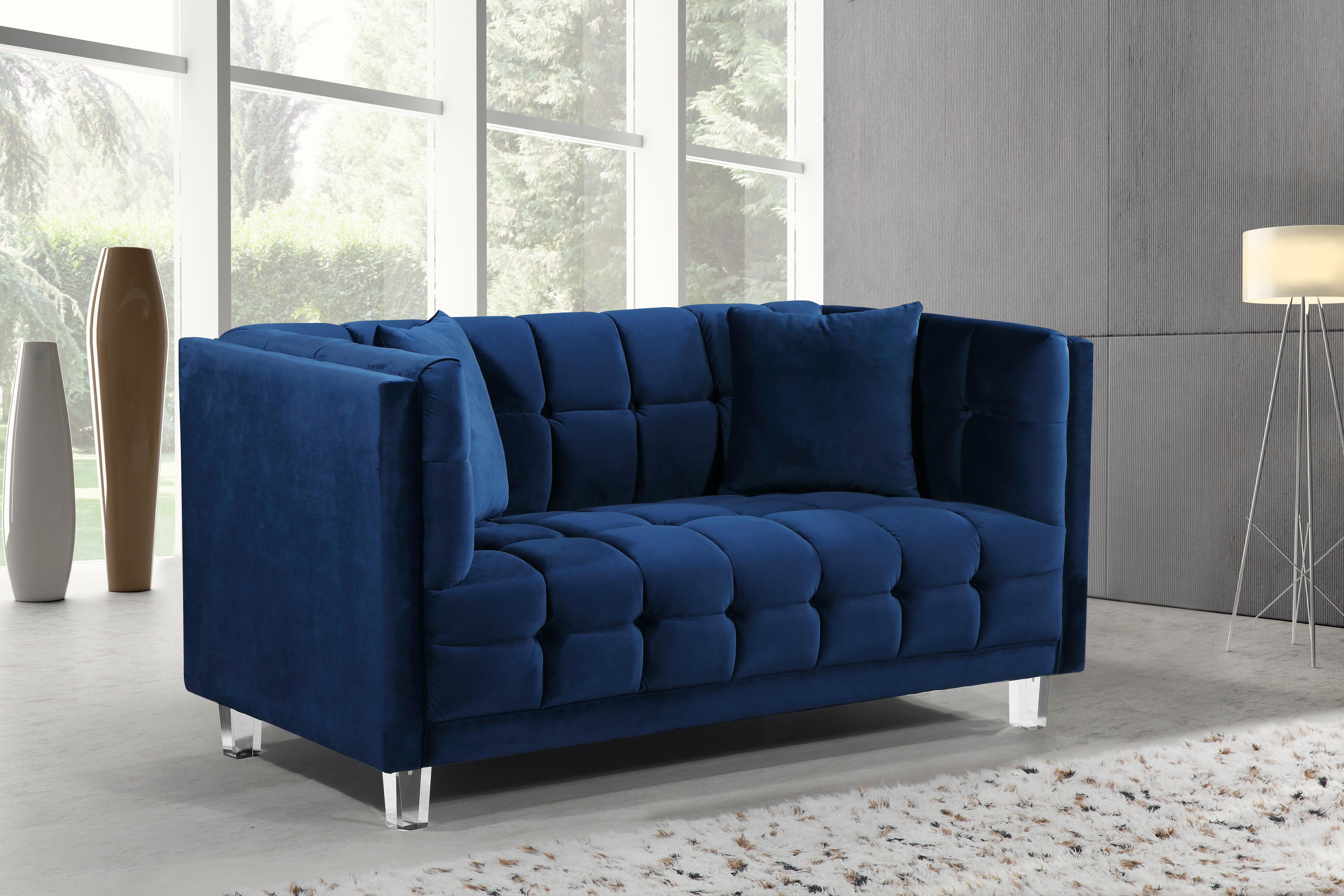 Mariel Navy Velvet Loveseat - Luxury Home Furniture (MI)