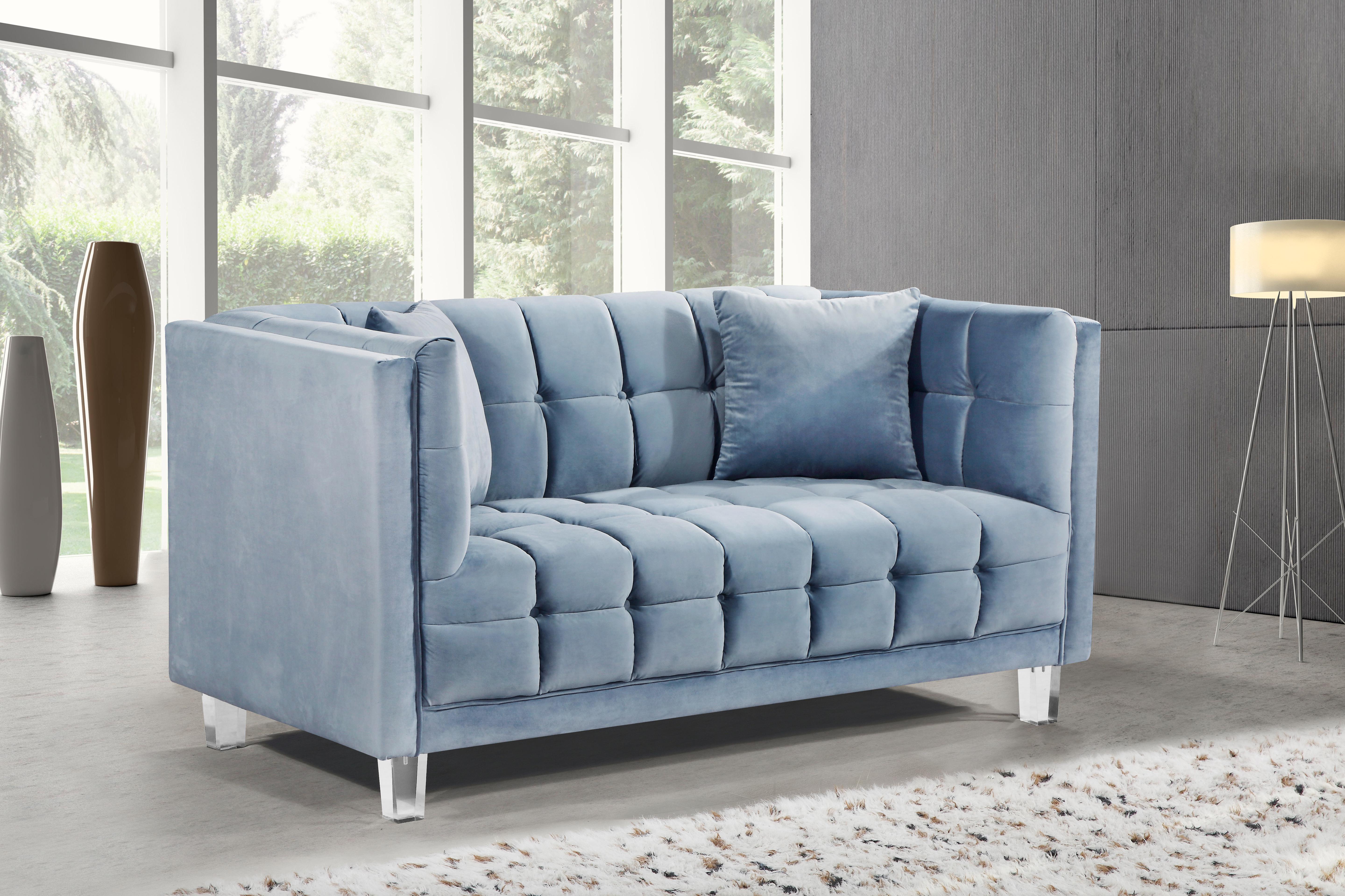 Mariel Sky Blue Velvet Loveseat - Luxury Home Furniture (MI)