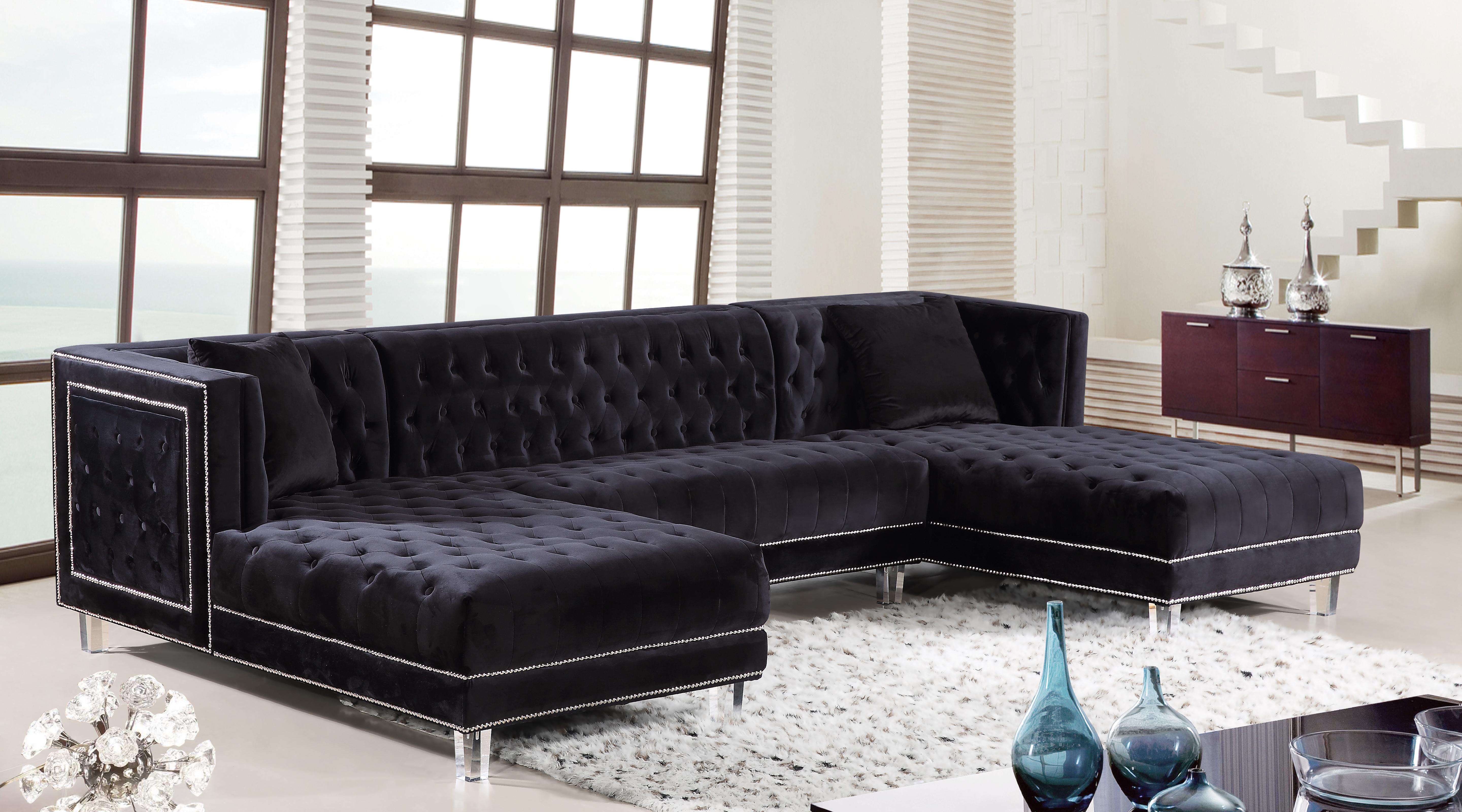 Moda Black Velvet 3pc. Sectional - Luxury Home Furniture (MI)