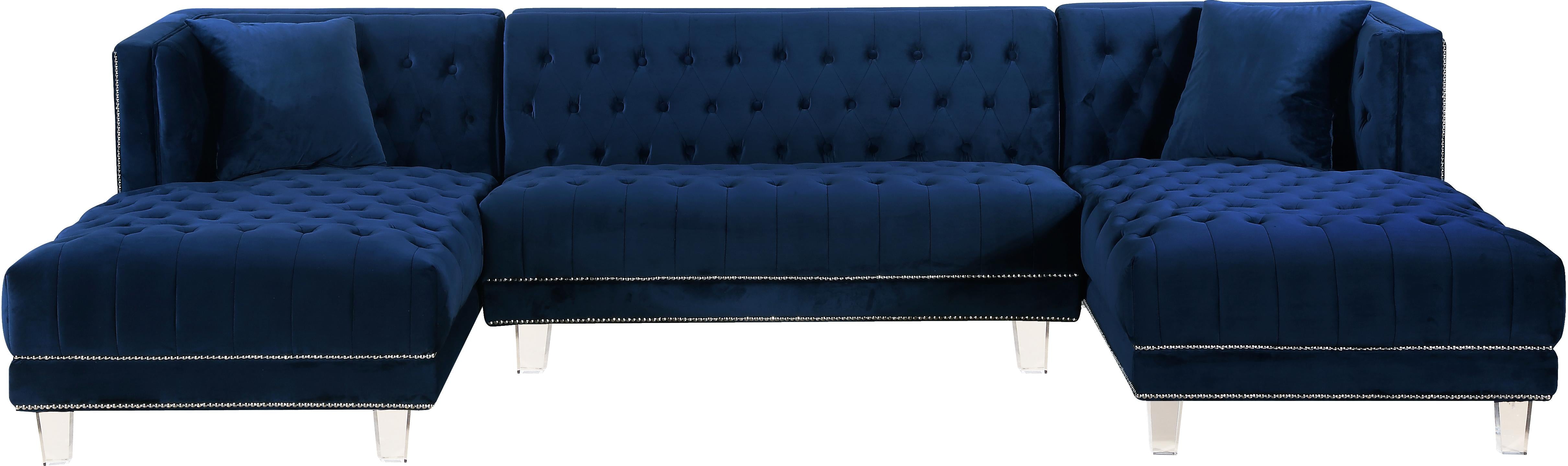 Moda Navy Velvet 3pc. Sectional - Luxury Home Furniture (MI)