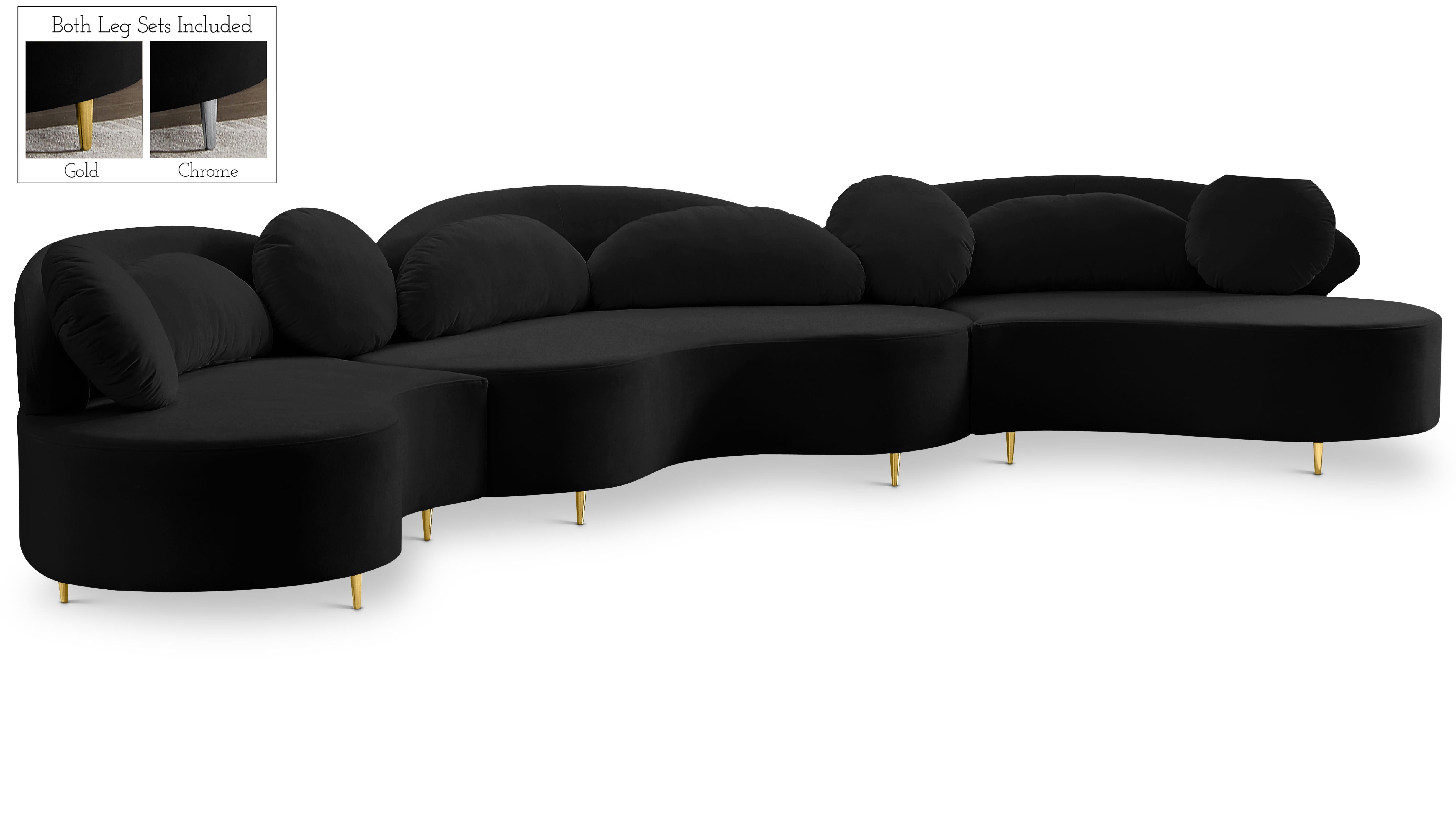 Vivacious Black Velvet 3pc. Sectional (3 Boxes) - Luxury Home Furniture (MI)