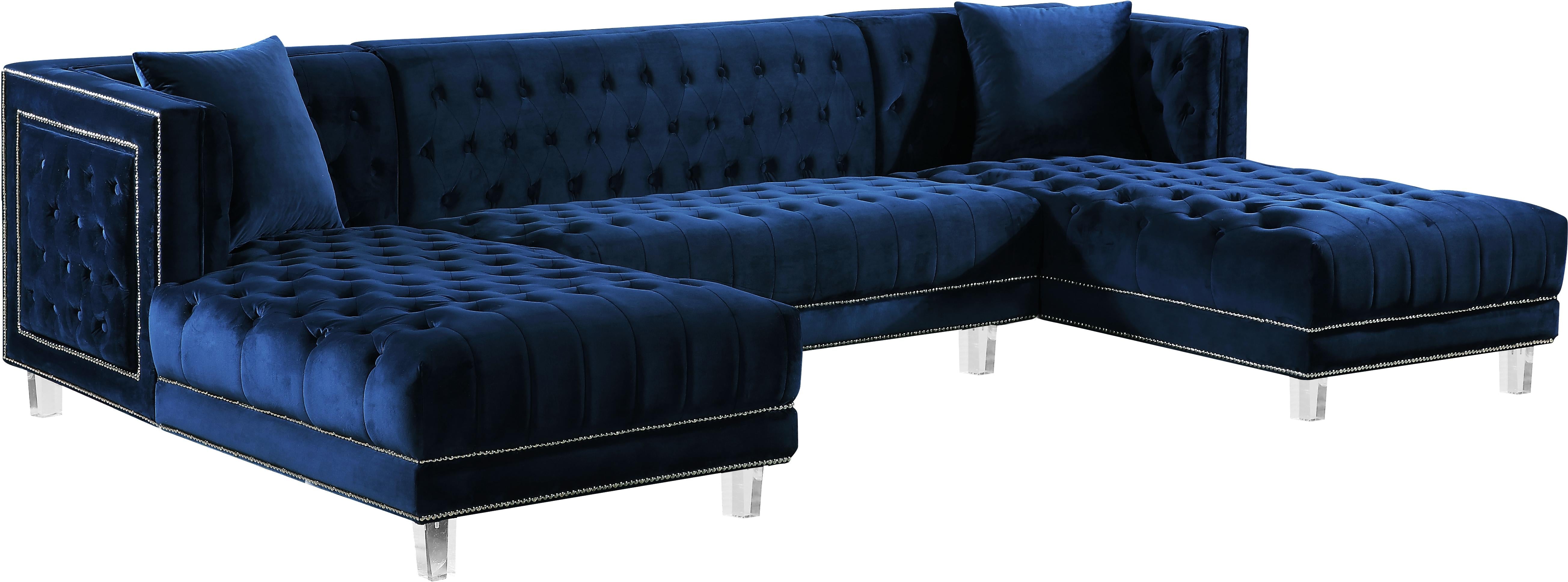 Moda Navy Velvet 3pc. Sectional - Luxury Home Furniture (MI)