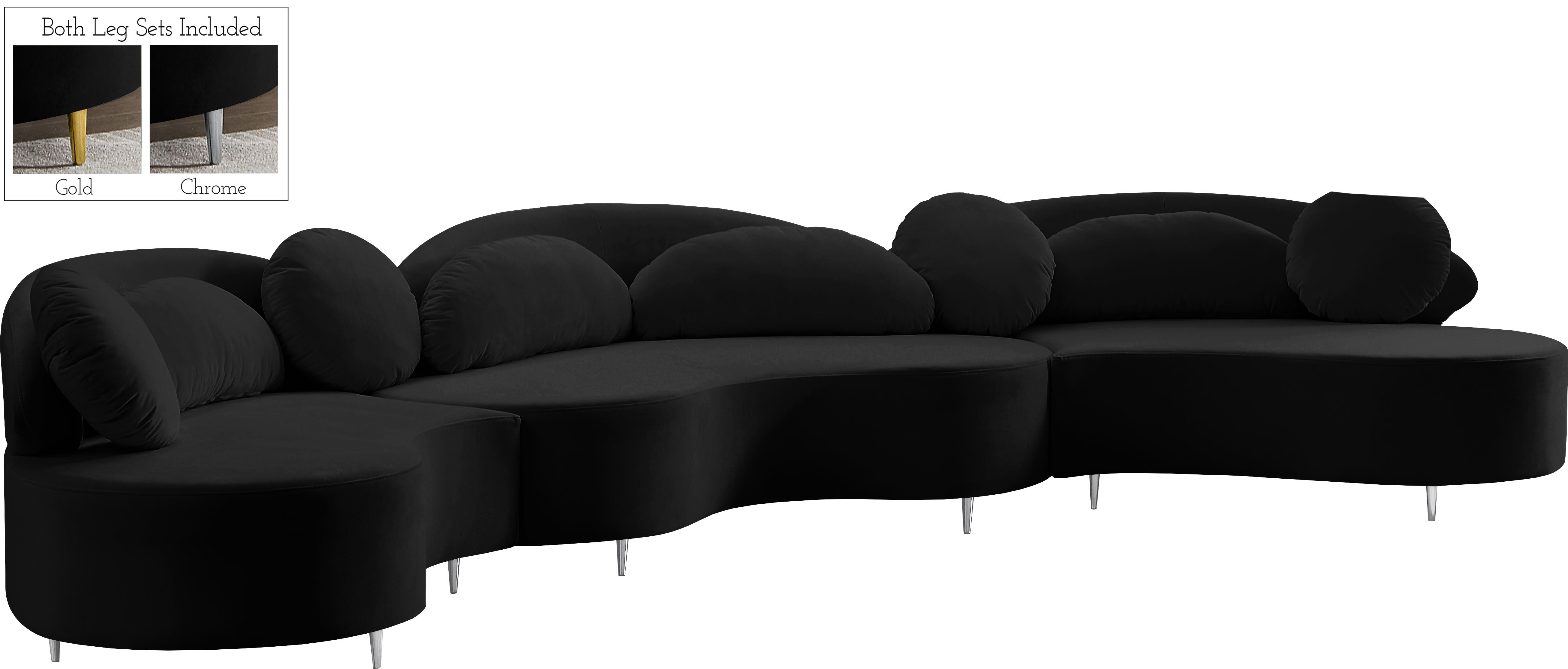 Vivacious Black Velvet 3pc. Sectional (3 Boxes) - Luxury Home Furniture (MI)