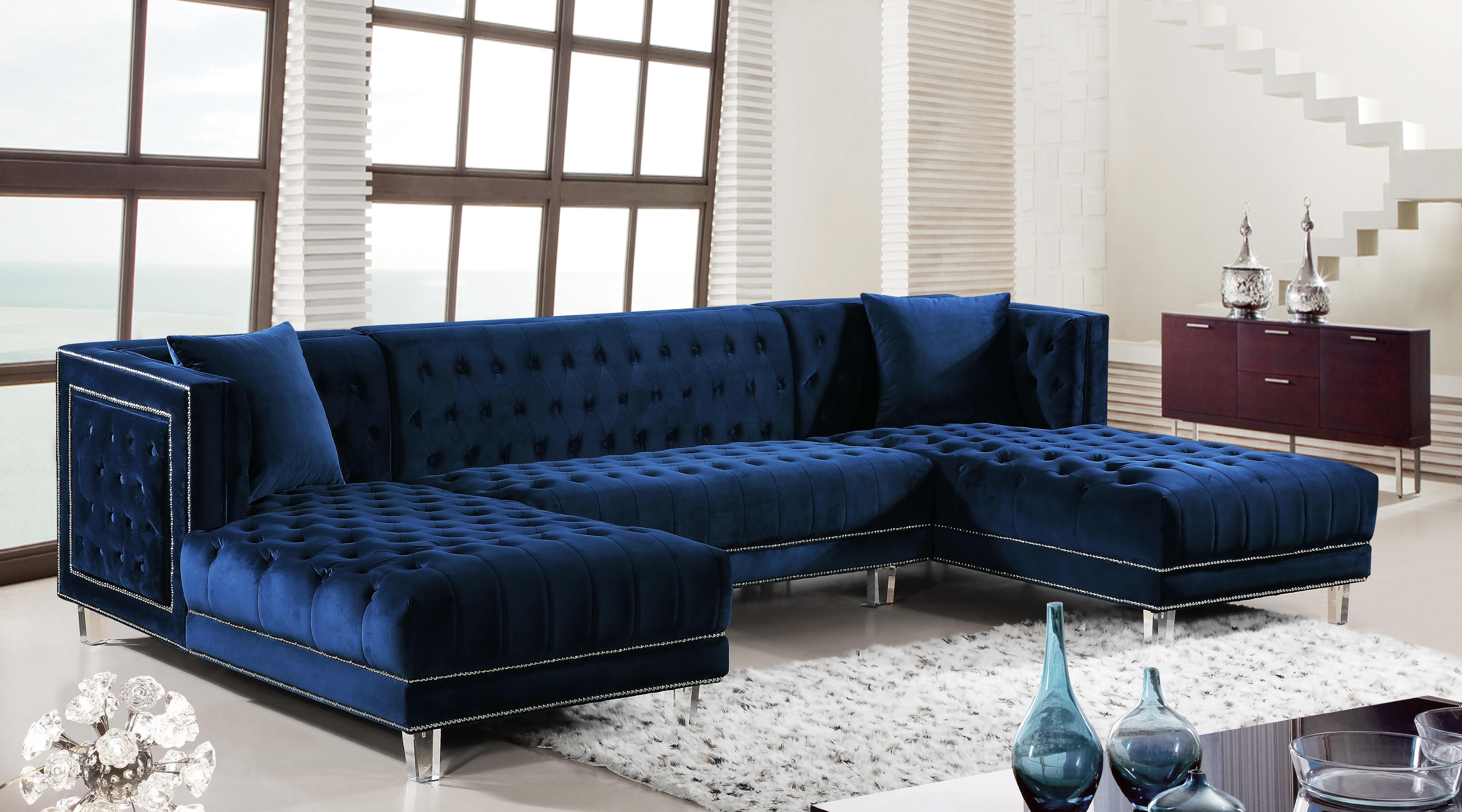 Moda Navy Velvet 3pc. Sectional - Luxury Home Furniture (MI)