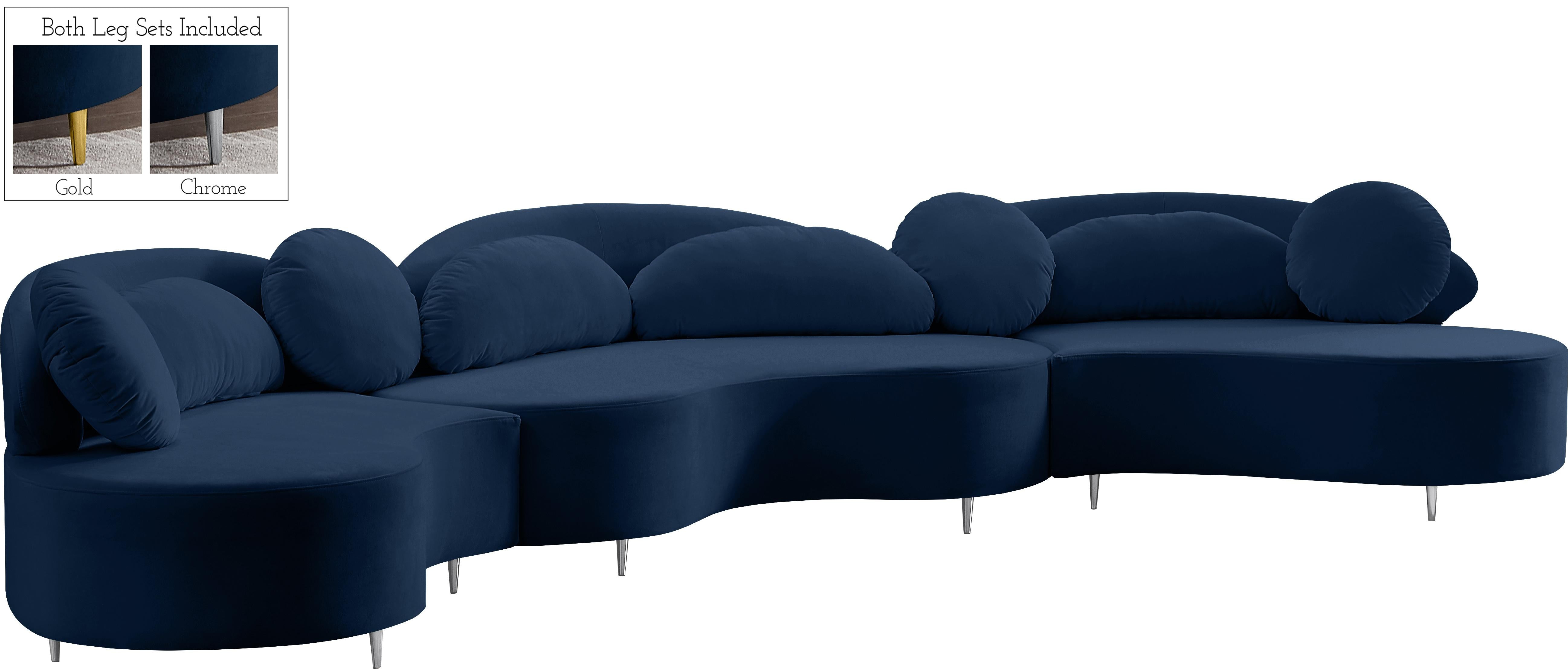 Vivacious Navy Velvet 3pc. Sectional (3 Boxes) - Luxury Home Furniture (MI)