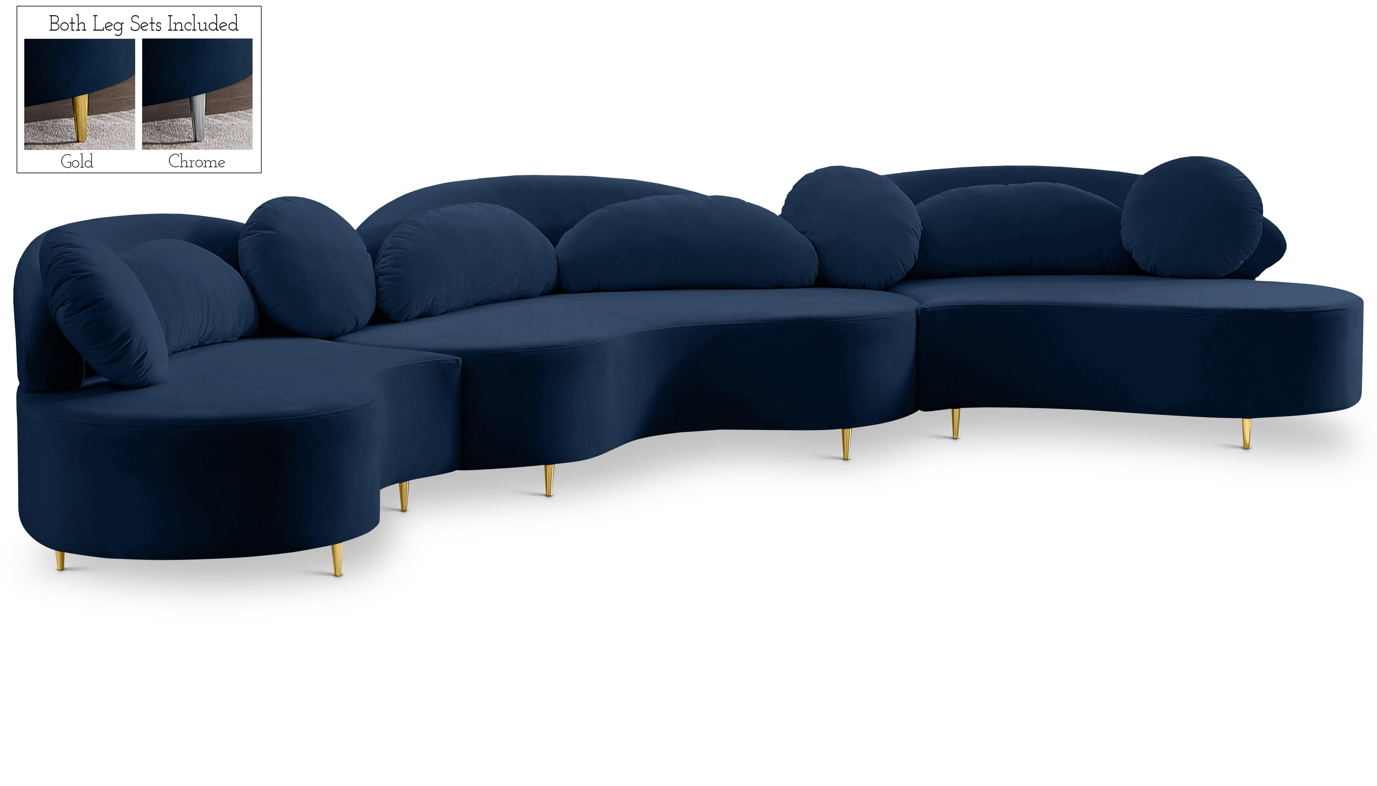 Vivacious Navy Velvet 3pc. Sectional (3 Boxes) - Luxury Home Furniture (MI)