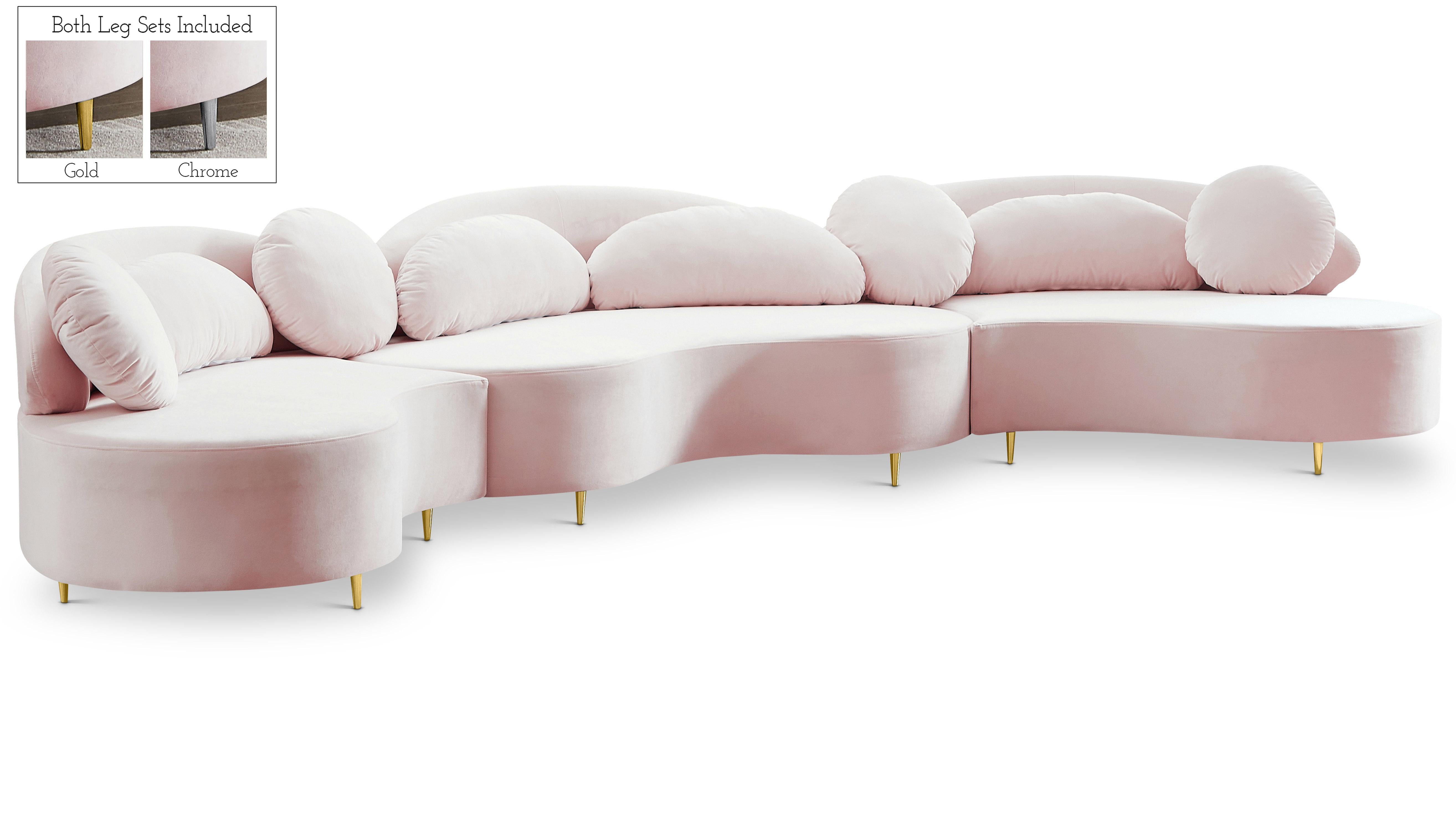 Vivacious Pink Velvet 3pc. Sectional (3 Boxes) - Luxury Home Furniture (MI)