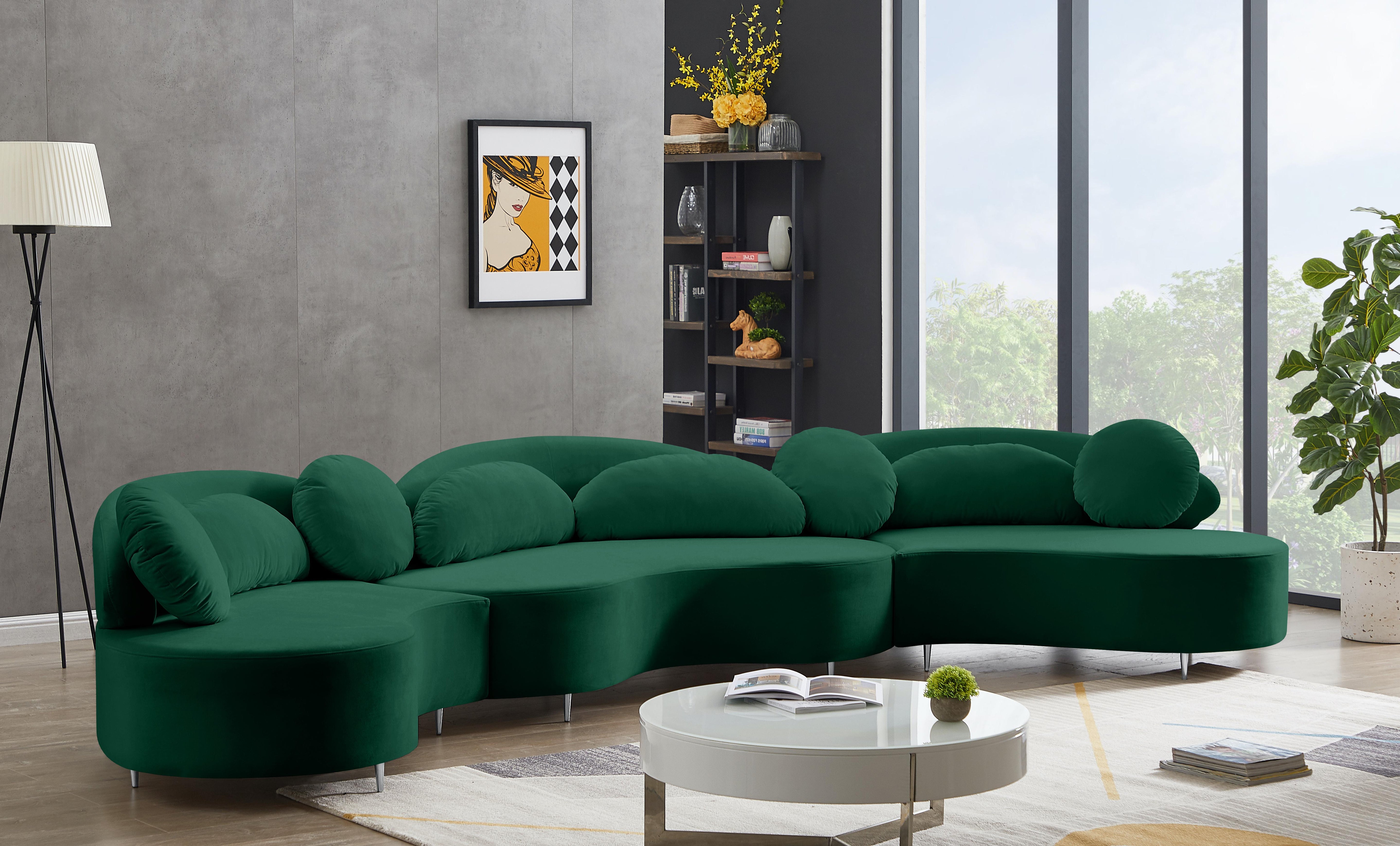 Vivacious Green Velvet 3pc. Sectional (3 Boxes) - Luxury Home Furniture (MI)
