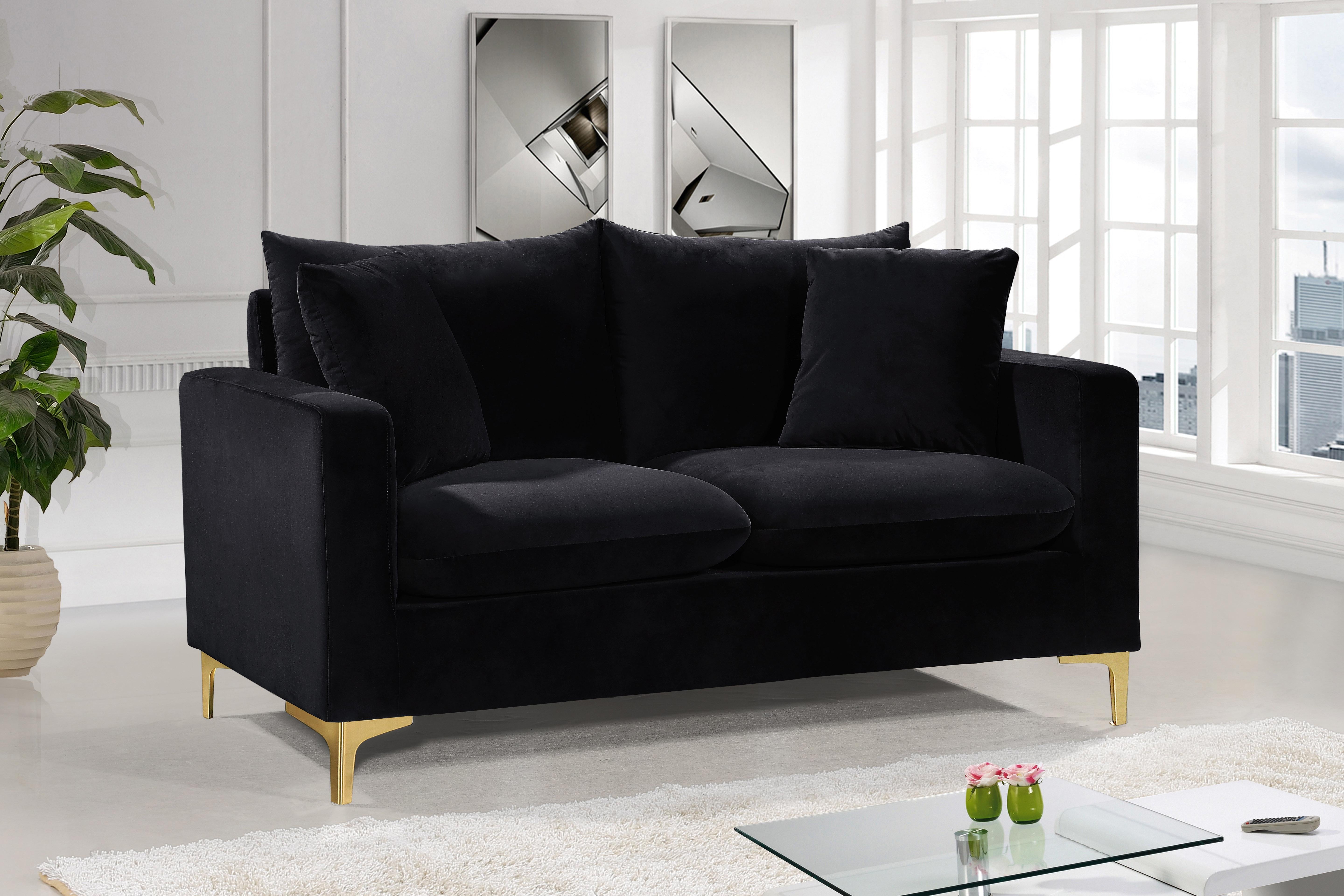 Naomi Black Velvet Loveseat - Luxury Home Furniture (MI)