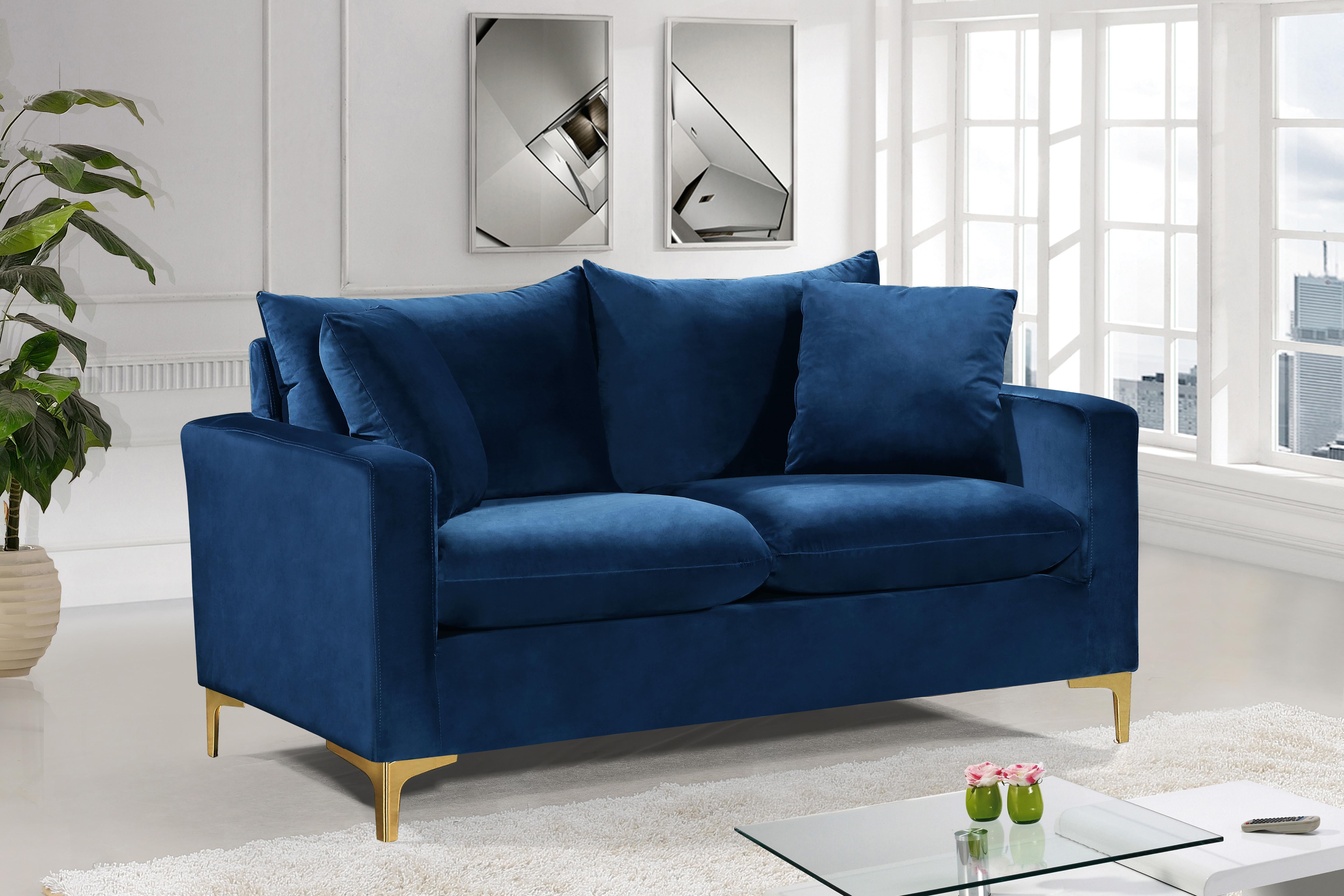Naomi Navy Velvet Loveseat - Luxury Home Furniture (MI)