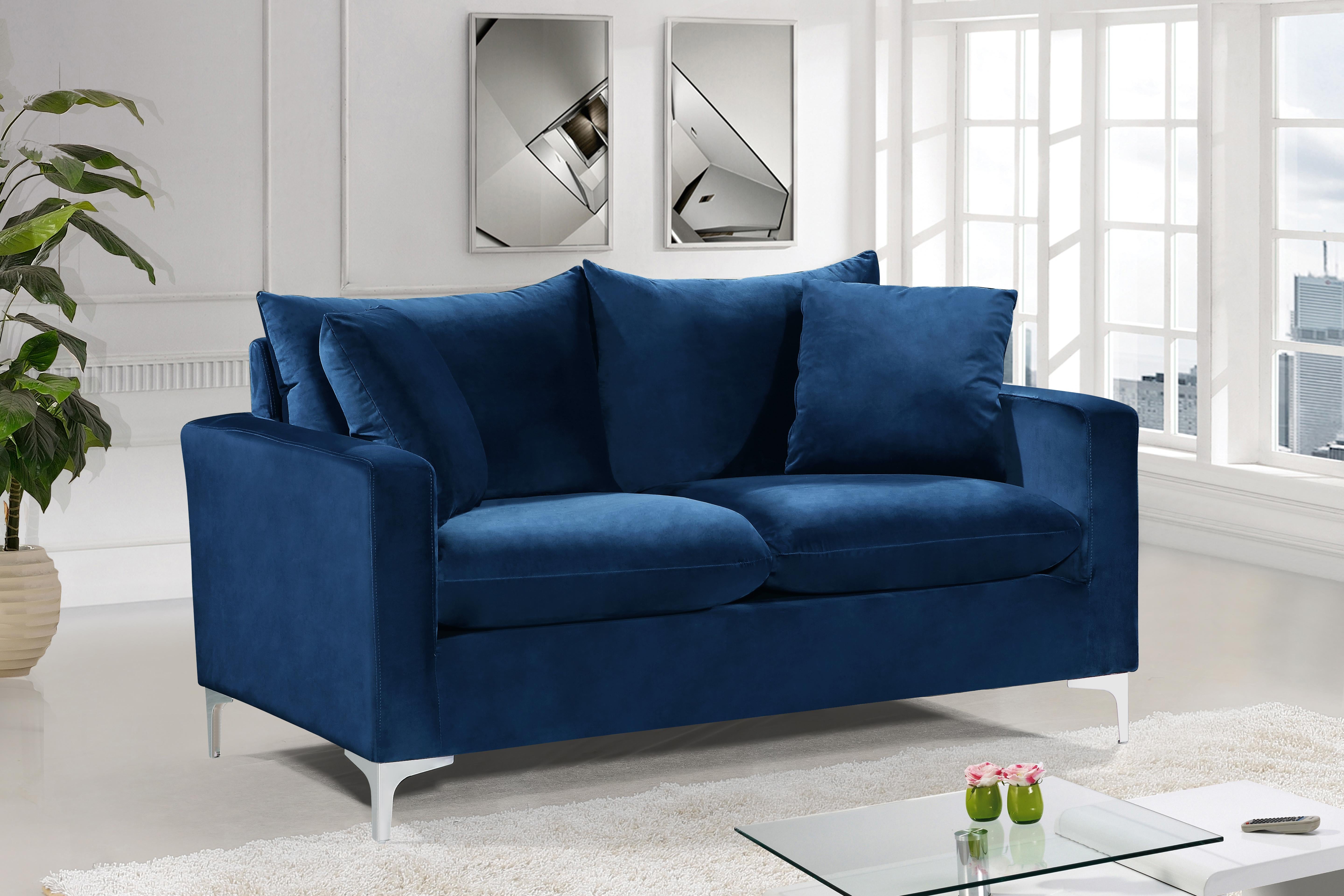 Naomi Navy Velvet Loveseat - Luxury Home Furniture (MI)