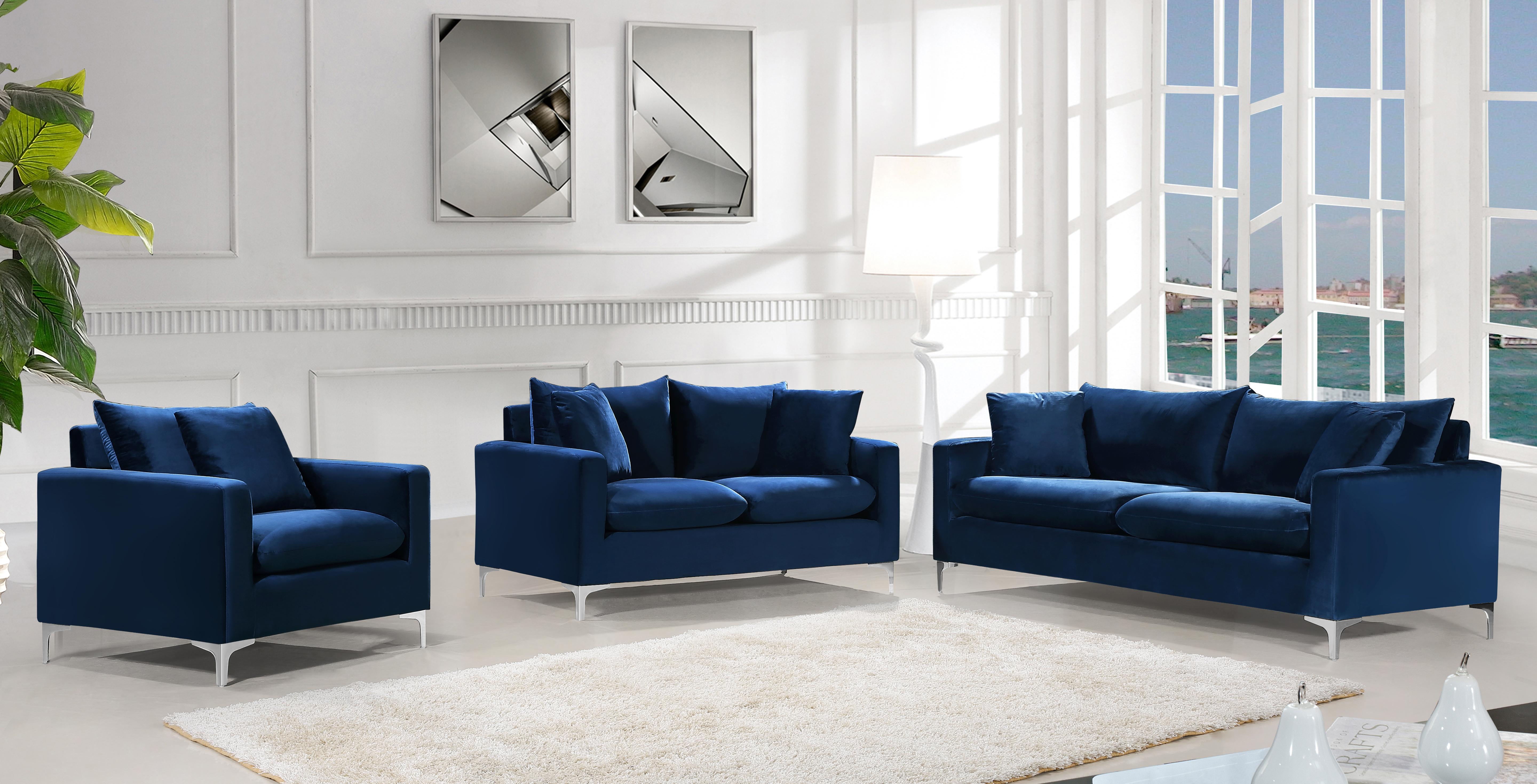 Naomi Navy Velvet Loveseat - Luxury Home Furniture (MI)