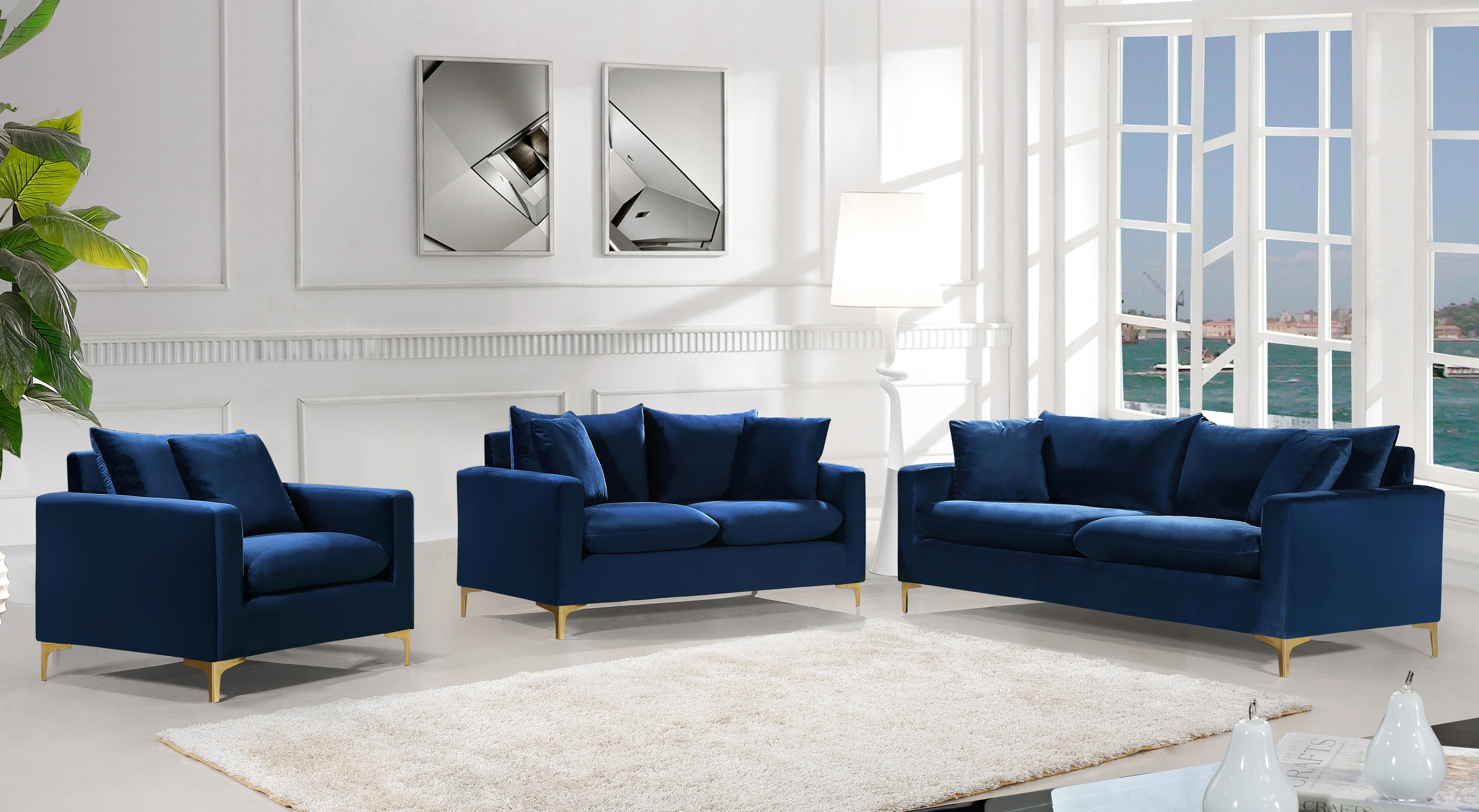 Naomi Navy Velvet Loveseat - Luxury Home Furniture (MI)