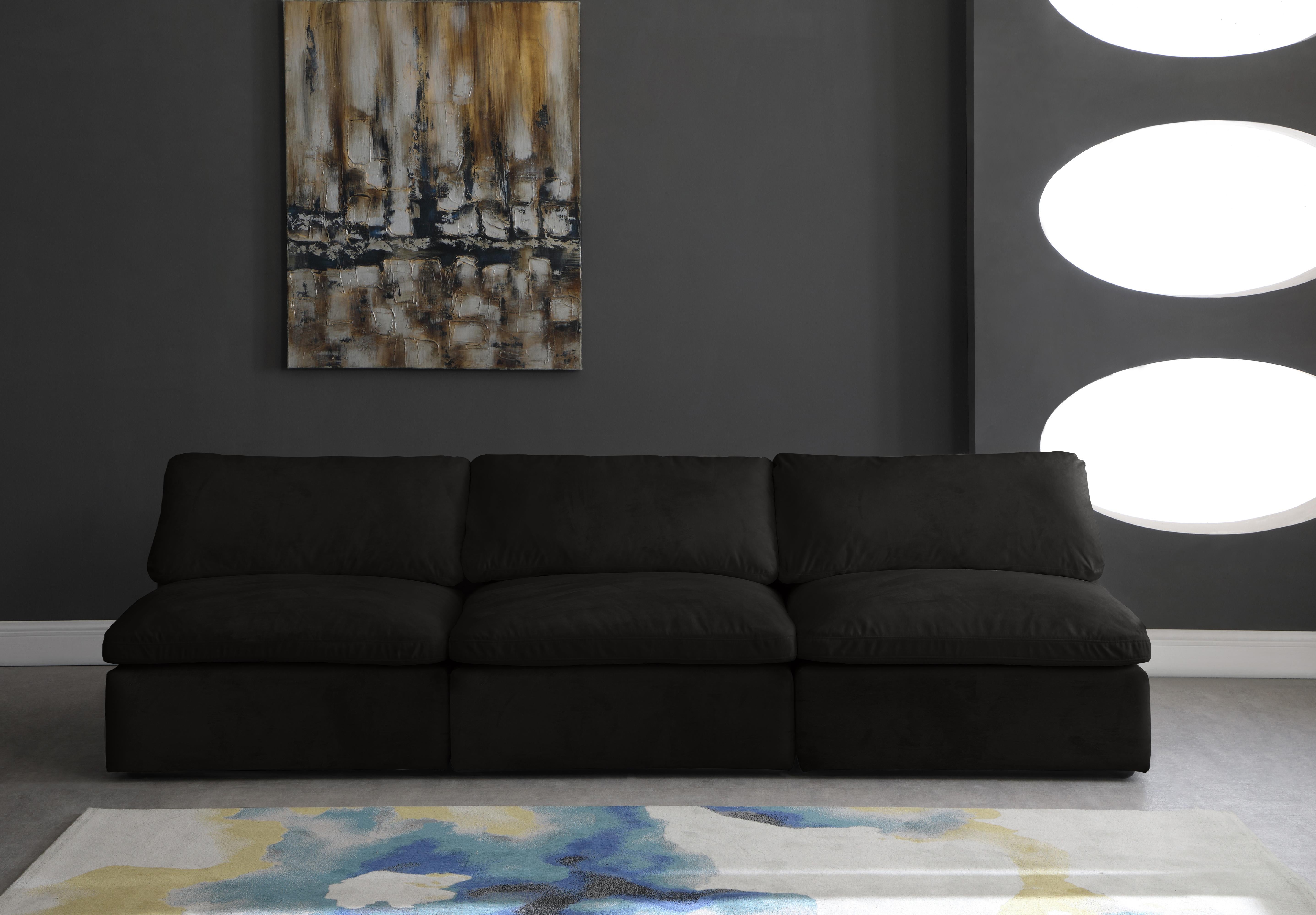 Cozy Black Velvet Cloud Modular Armless Sofa - Luxury Home Furniture (MI)