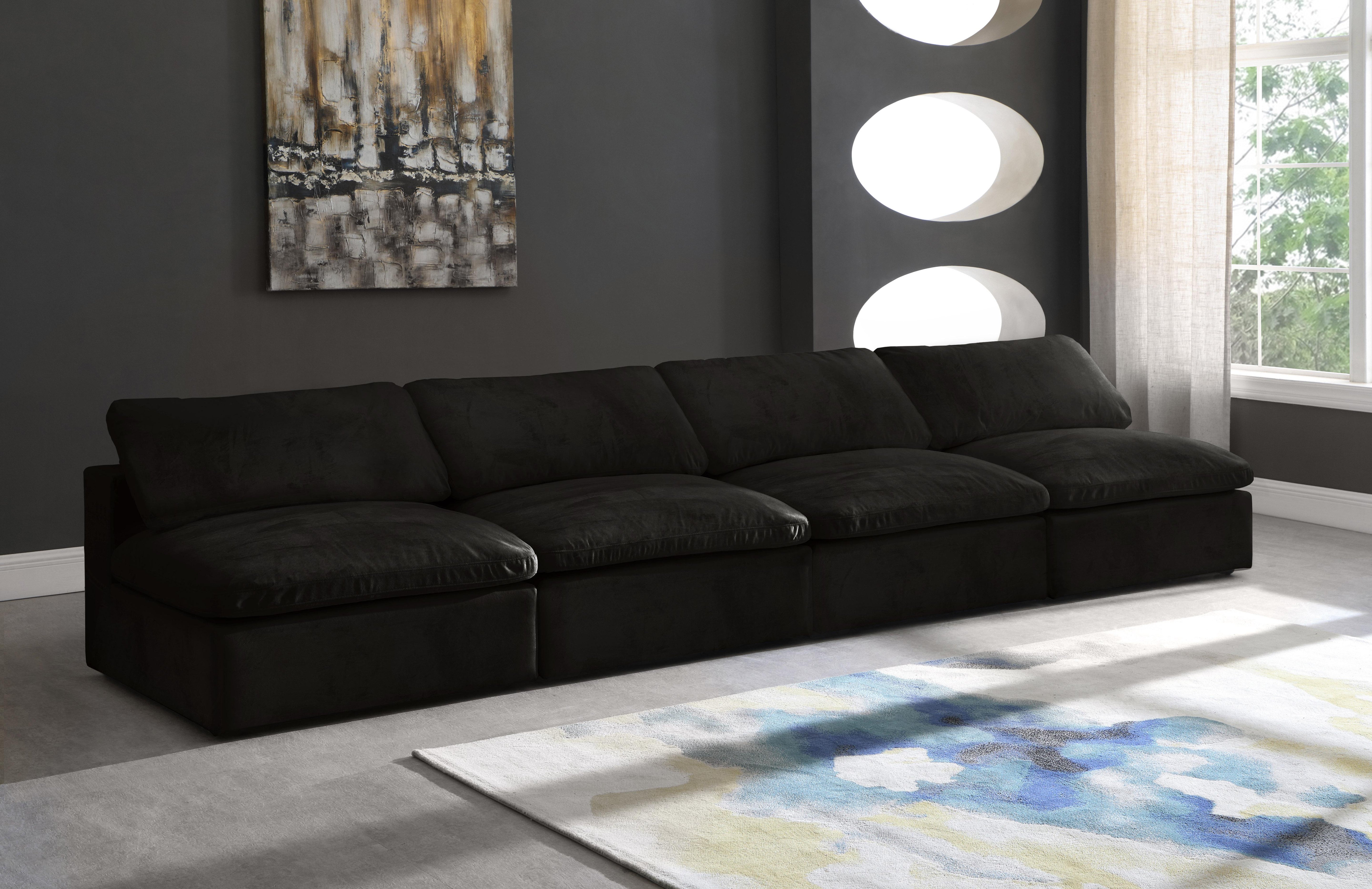 Cozy Black Velvet Cloud Modular Armless Sofa - Luxury Home Furniture (MI)