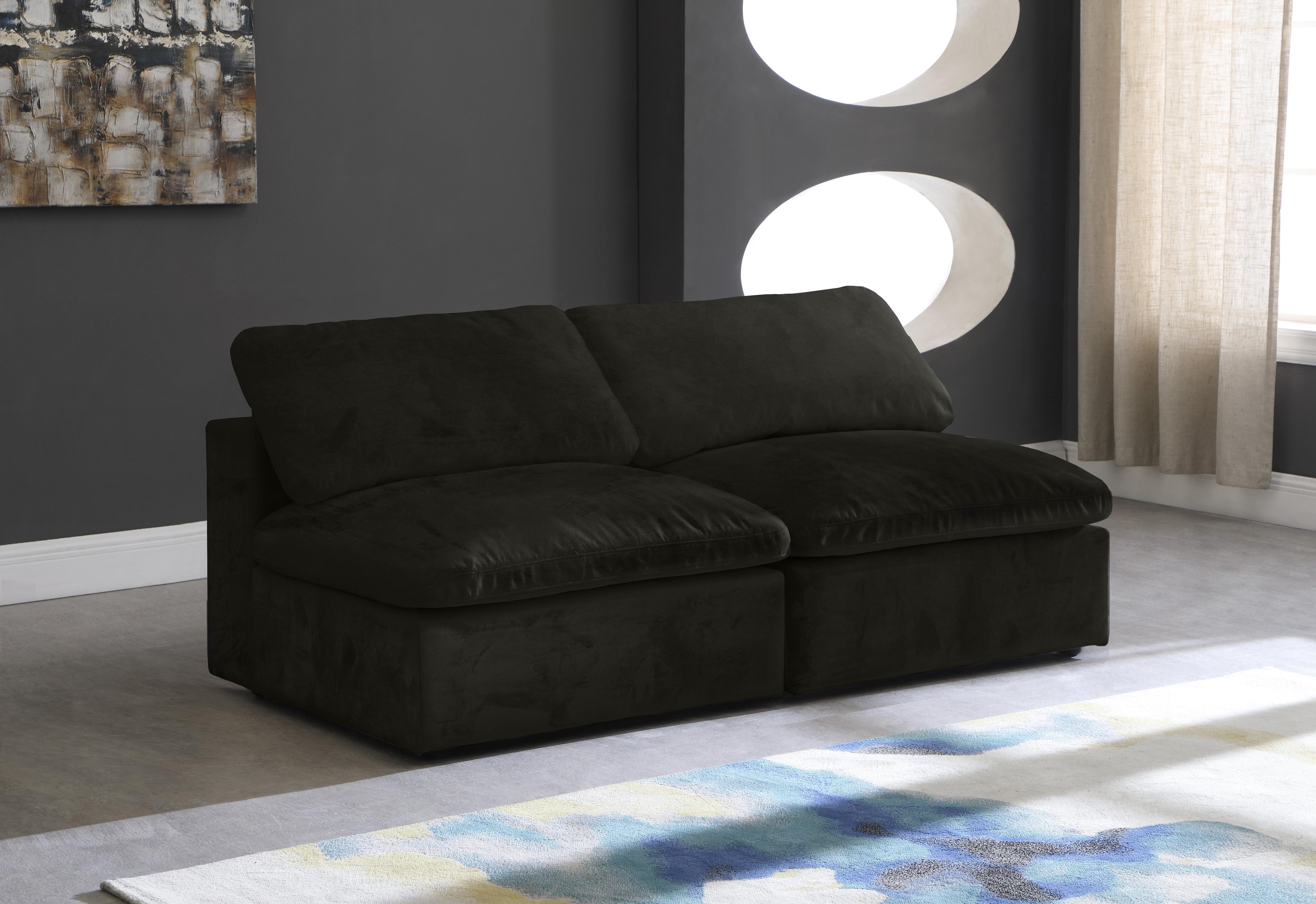 Cozy Black Velvet Cloud Modular Armless Sofa - Luxury Home Furniture (MI)
