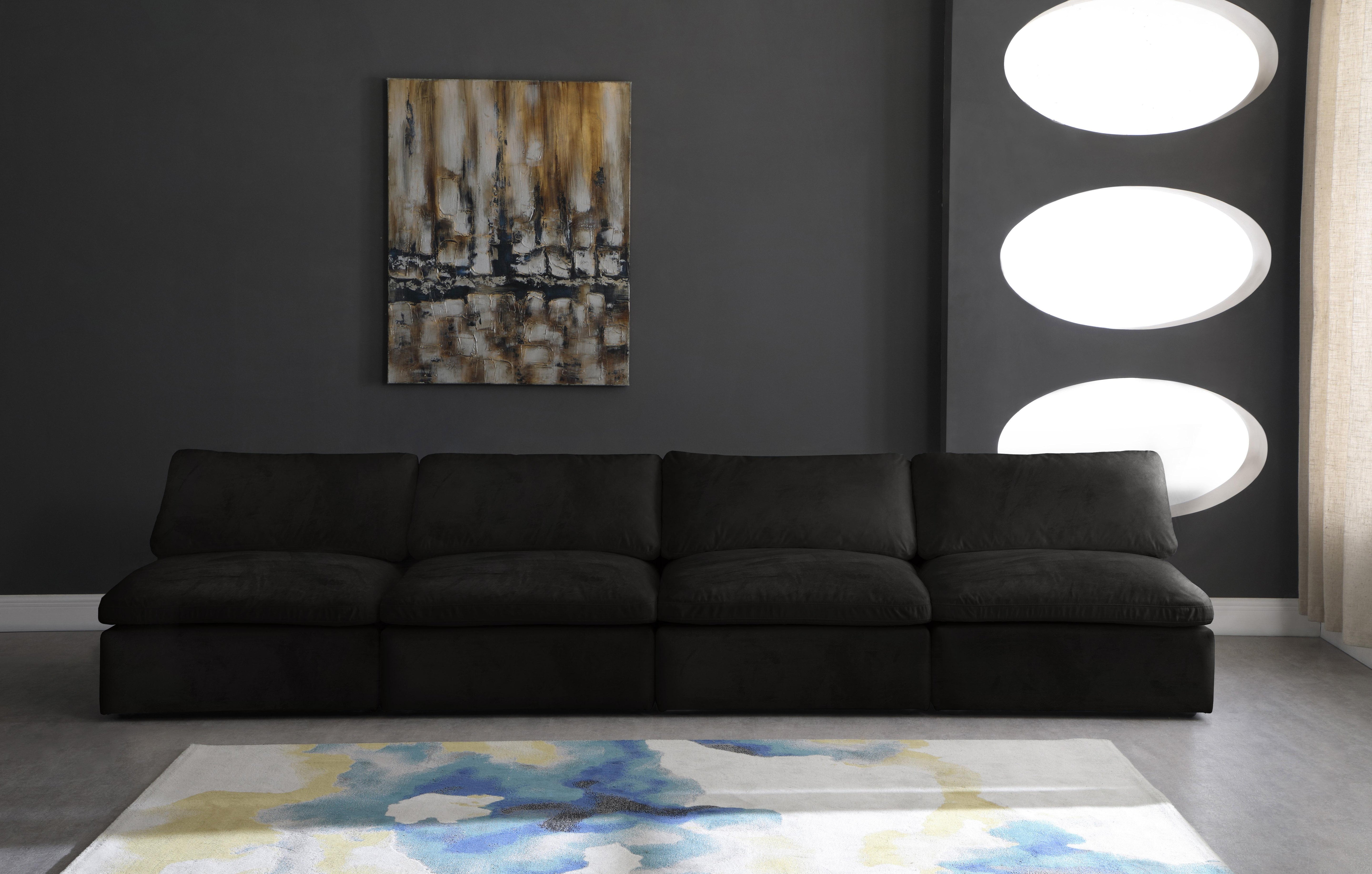 Cozy Black Velvet Cloud Modular Armless Sofa - Luxury Home Furniture (MI)