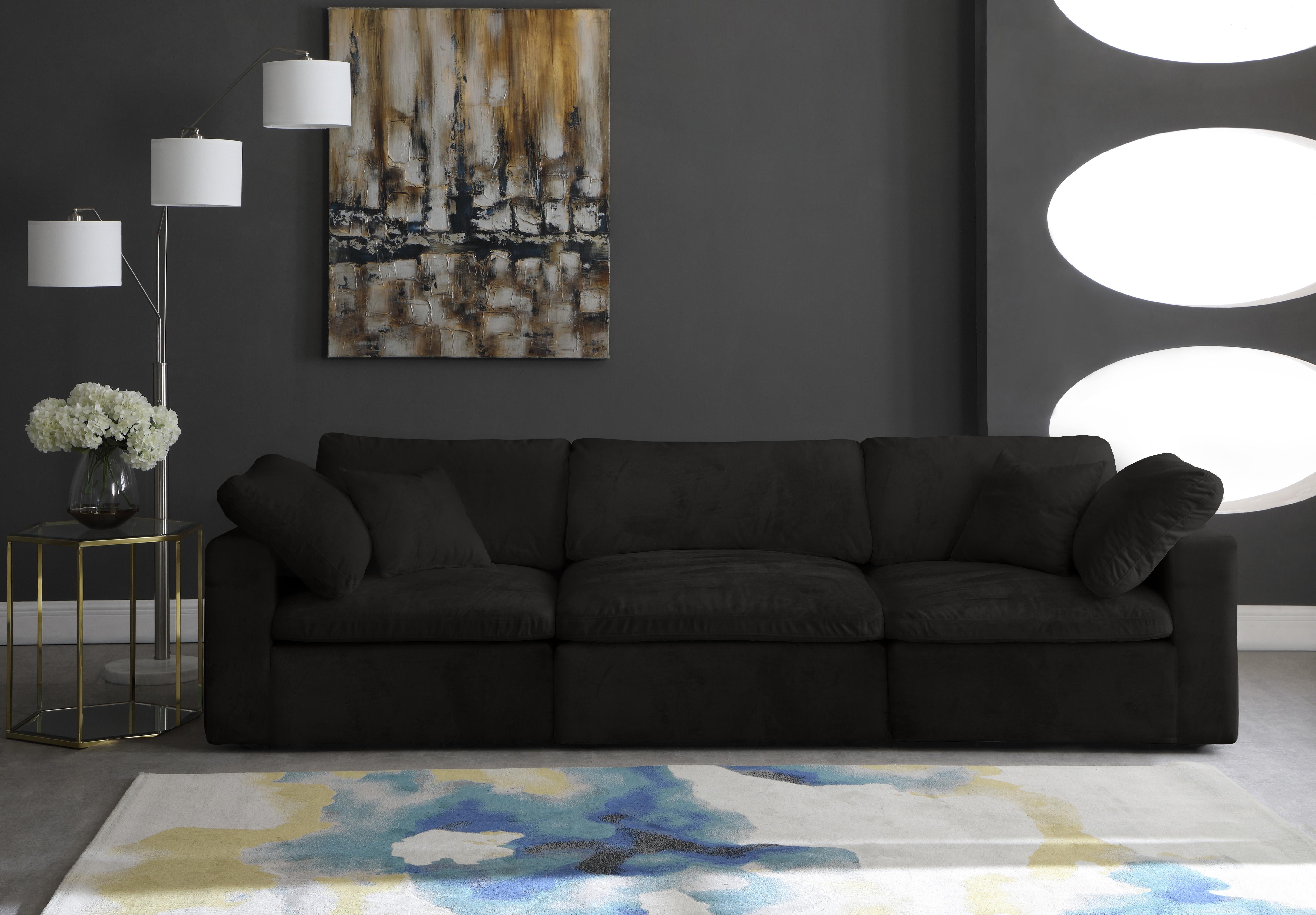 Cozy Black Velvet Cloud Modular Sofa - Luxury Home Furniture (MI)