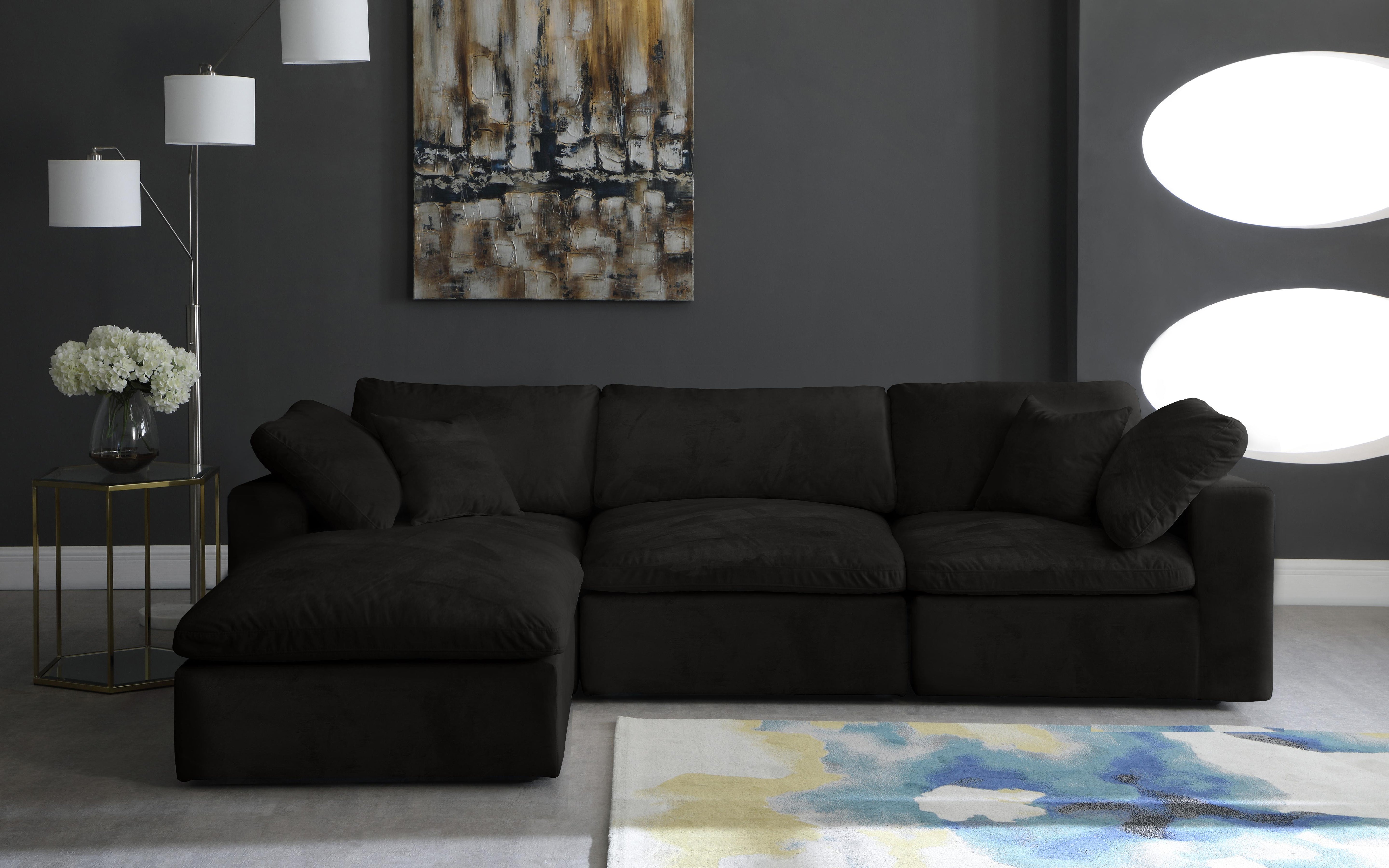 Cozy Black Velvet Cloud Modular Sectional - Luxury Home Furniture (MI)