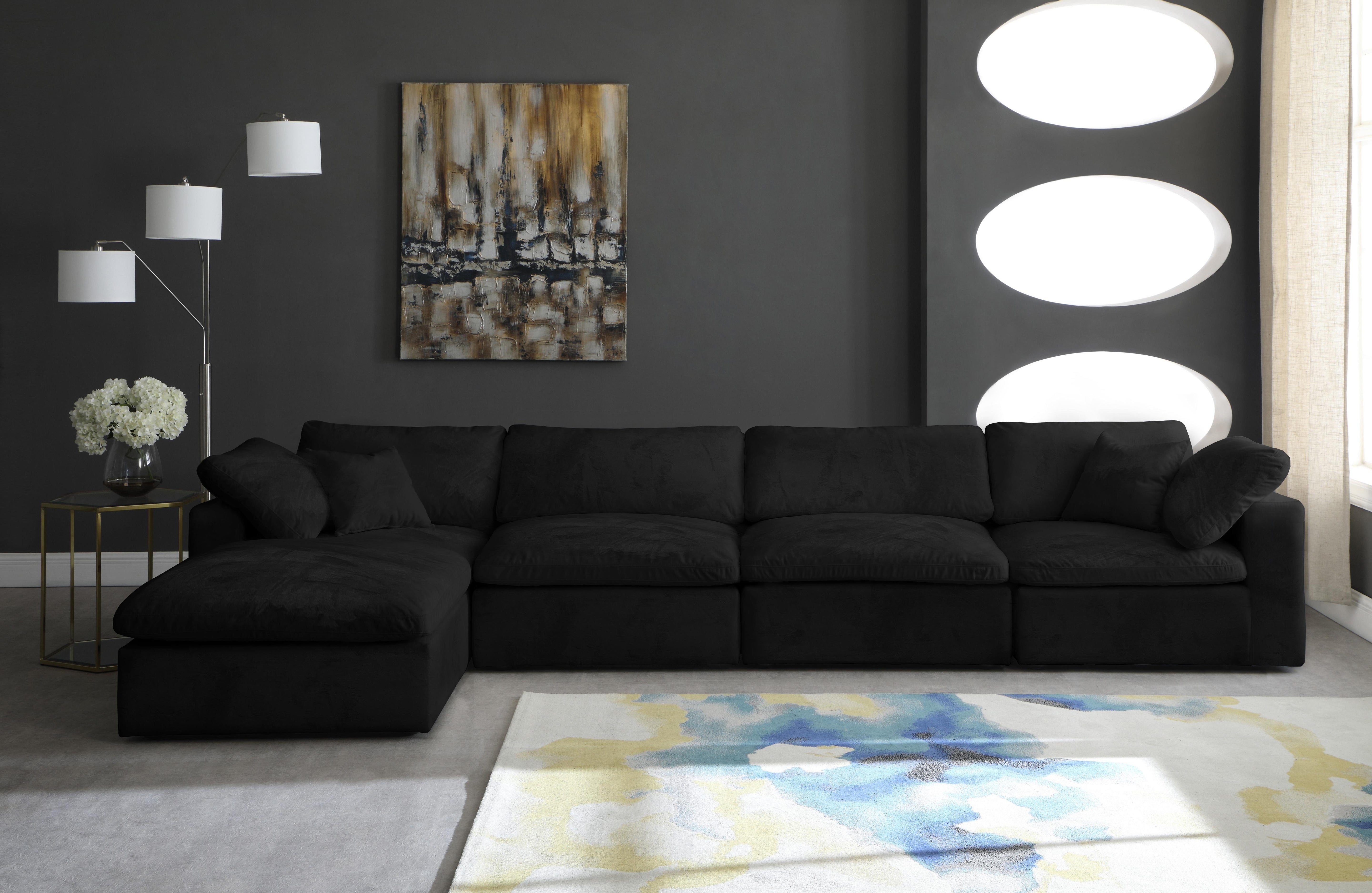 Cozy Black Velvet Cloud Modular Sectional - Luxury Home Furniture (MI)