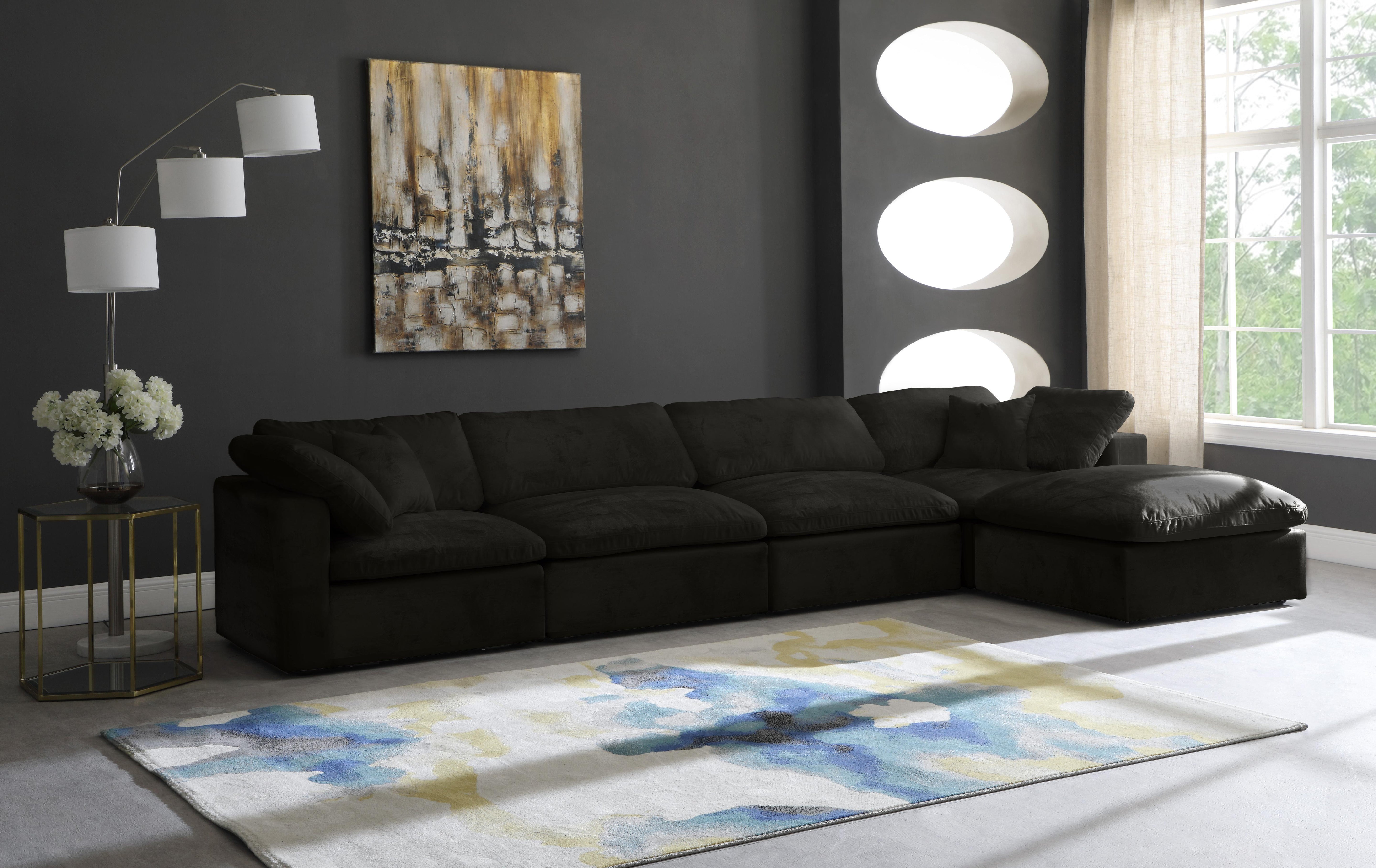 Cozy Black Velvet Cloud Modular Sectional - Luxury Home Furniture (MI)