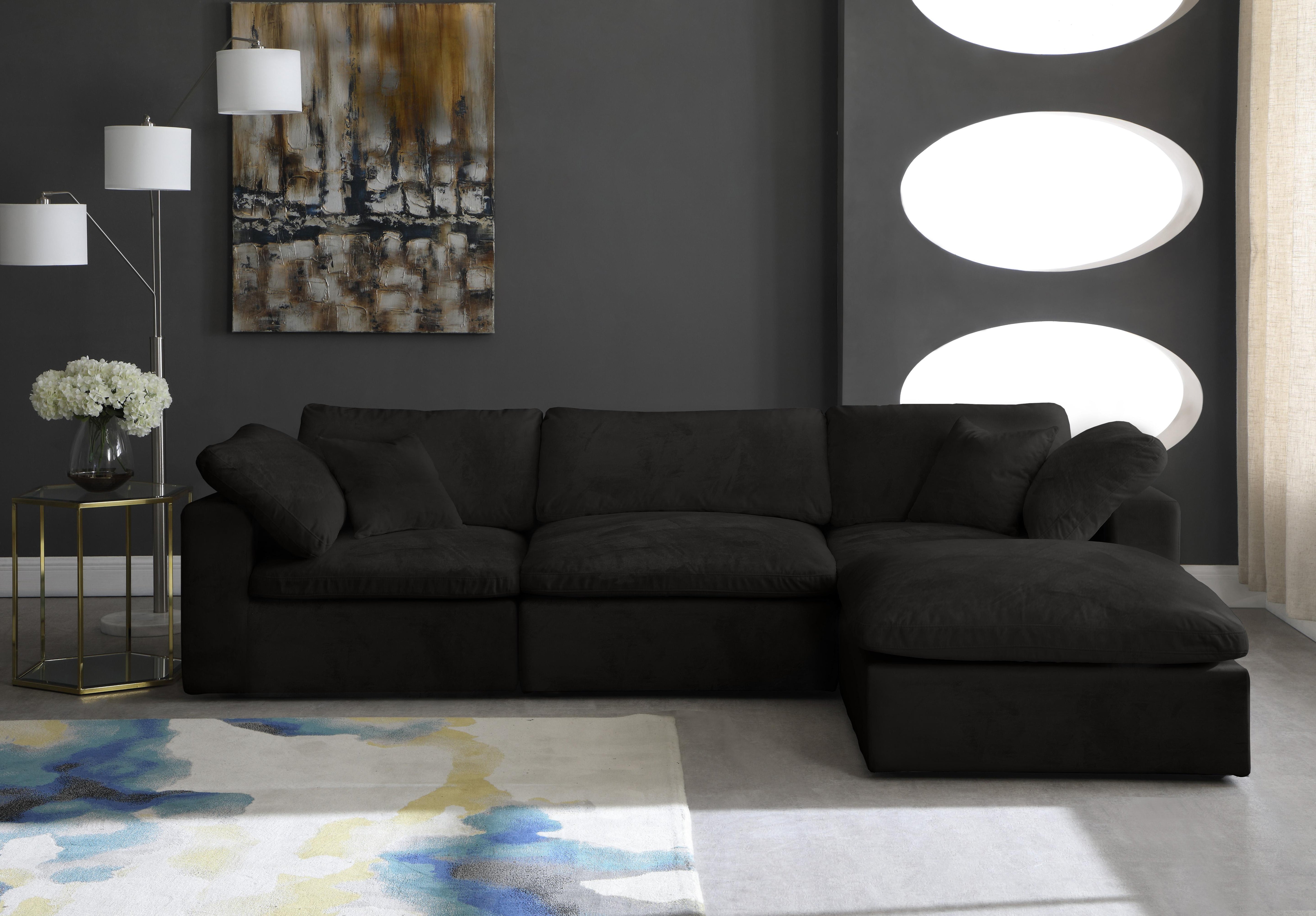 Cozy Black Velvet Cloud Modular Sectional - Luxury Home Furniture (MI)