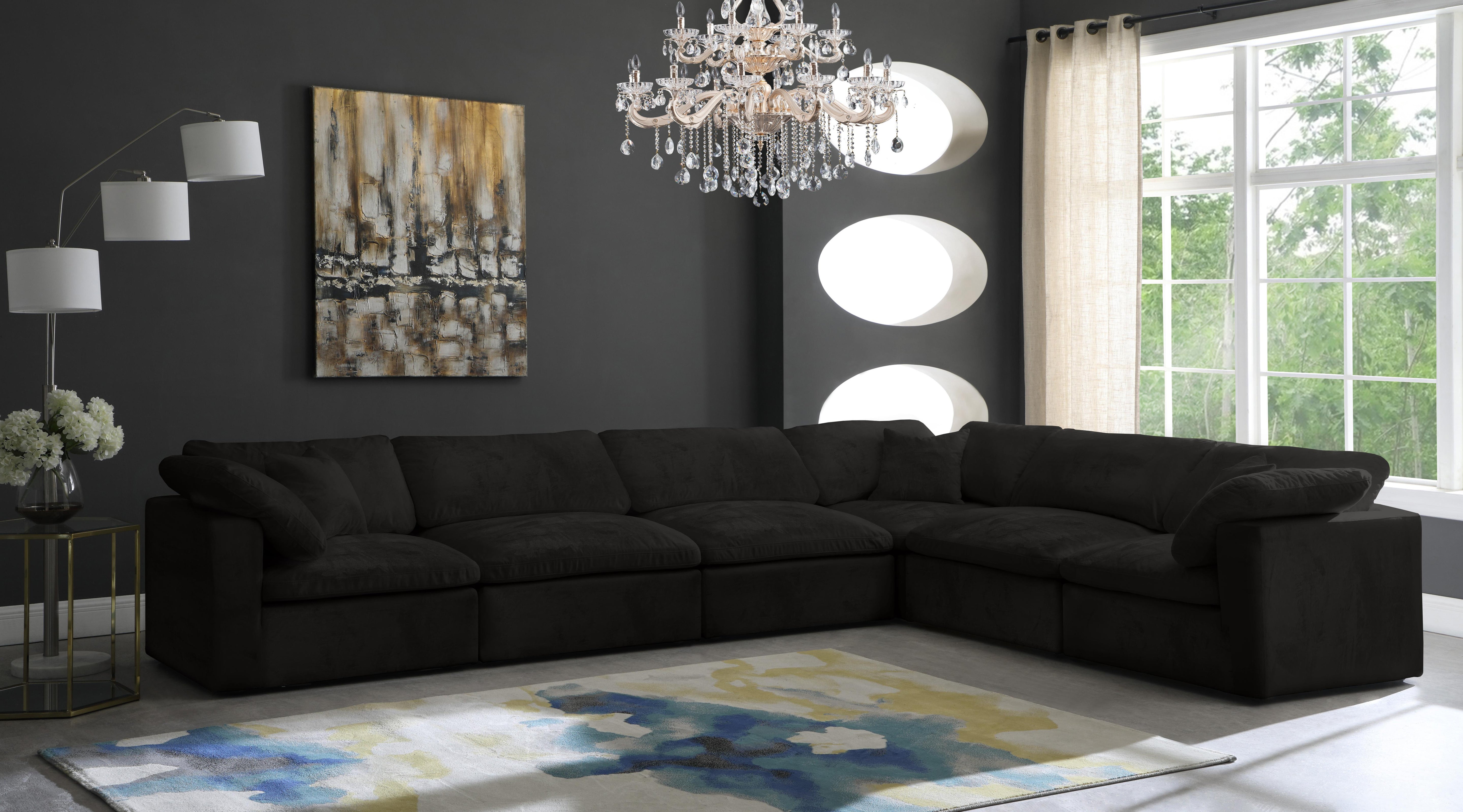 Cozy Black Velvet Cloud Modular Sectional - Luxury Home Furniture (MI)