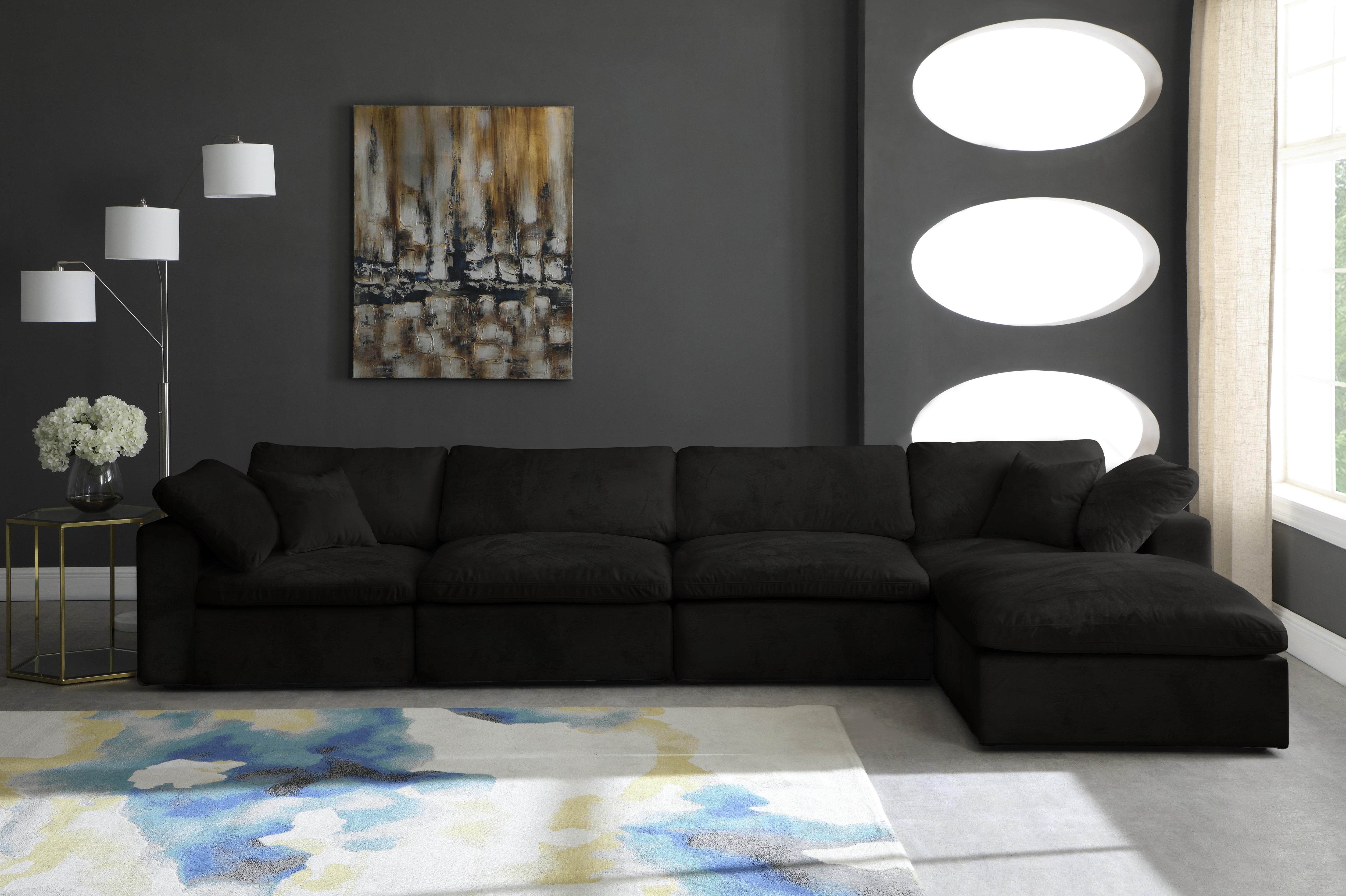 Cozy Black Velvet Cloud Modular Sectional - Luxury Home Furniture (MI)