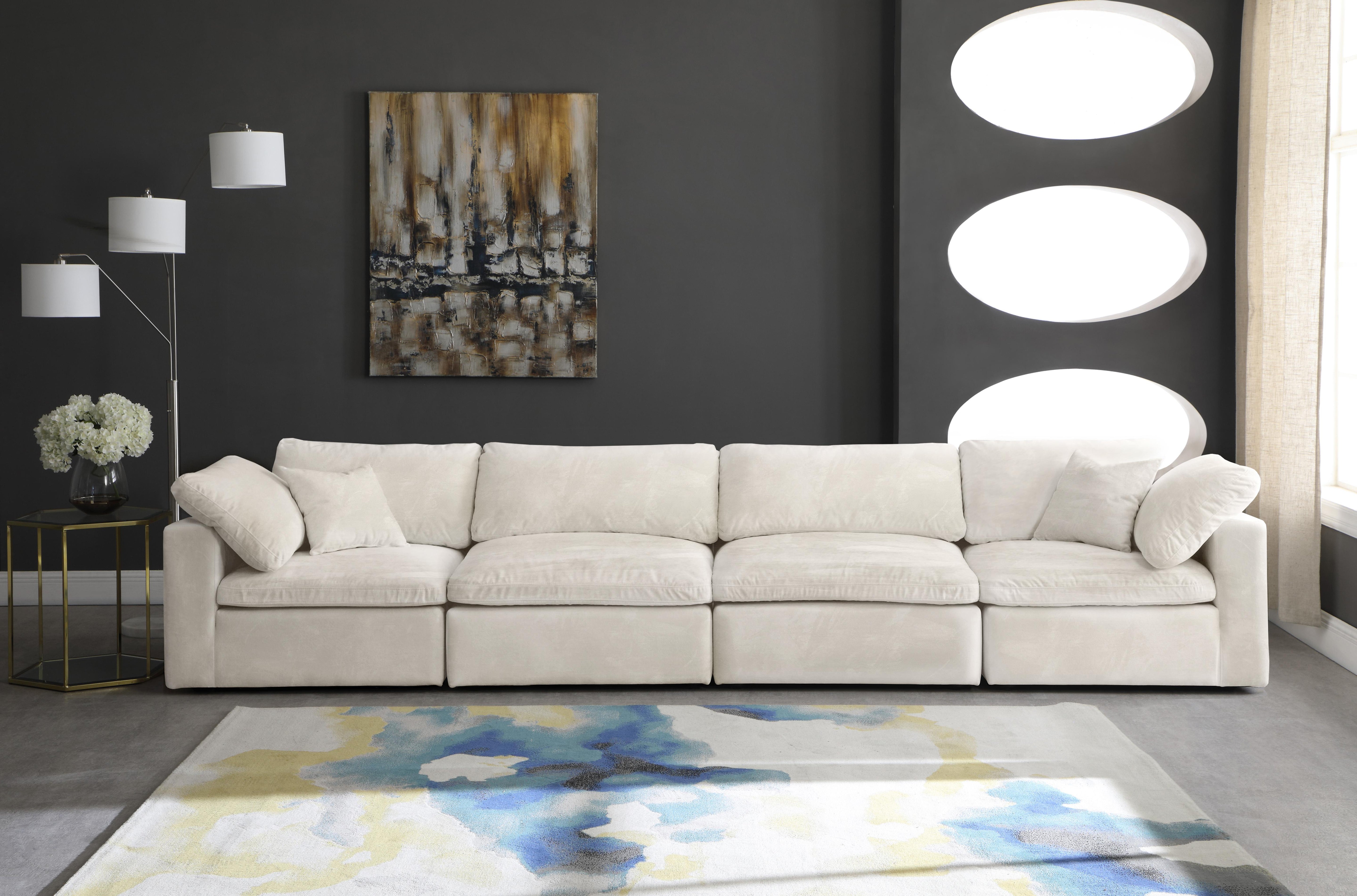 Cozy Cream Velvet Cloud Modular Sofa - Luxury Home Furniture (MI)