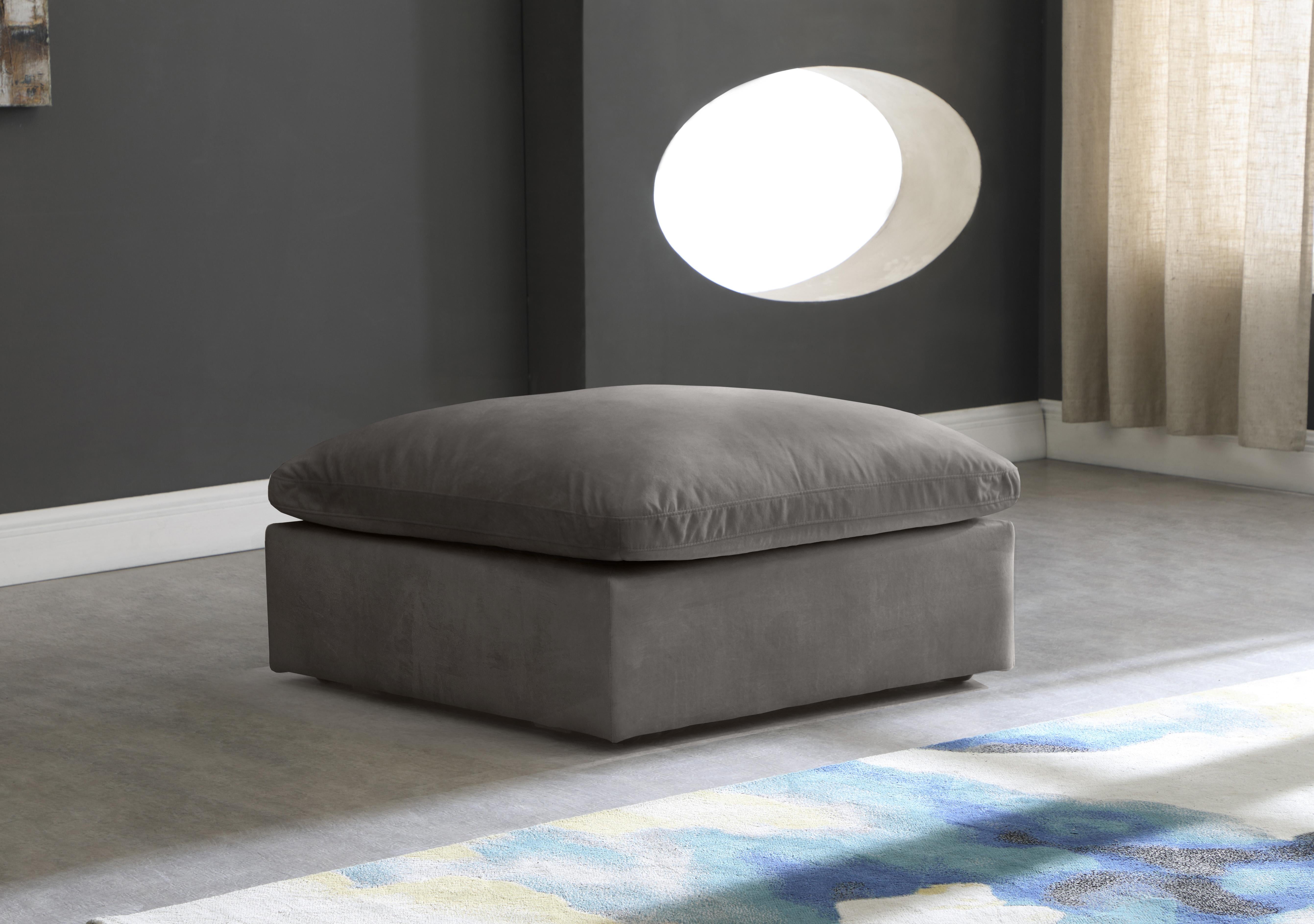 Cozy Grey Velvet Ottoman - Luxury Home Furniture (MI)