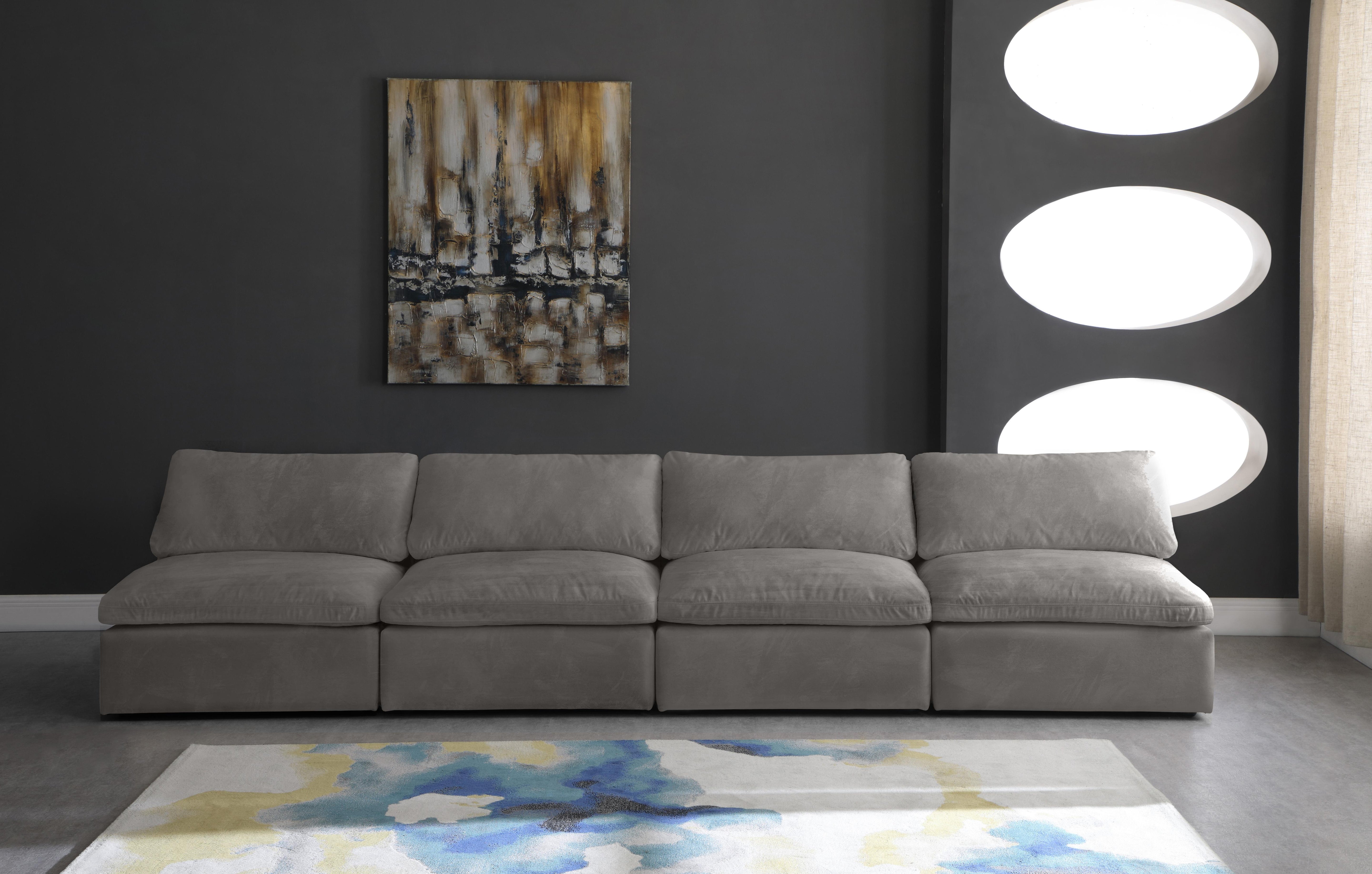 Cozy Grey Velvet Cloud Modular Armless Sofa - Luxury Home Furniture (MI)