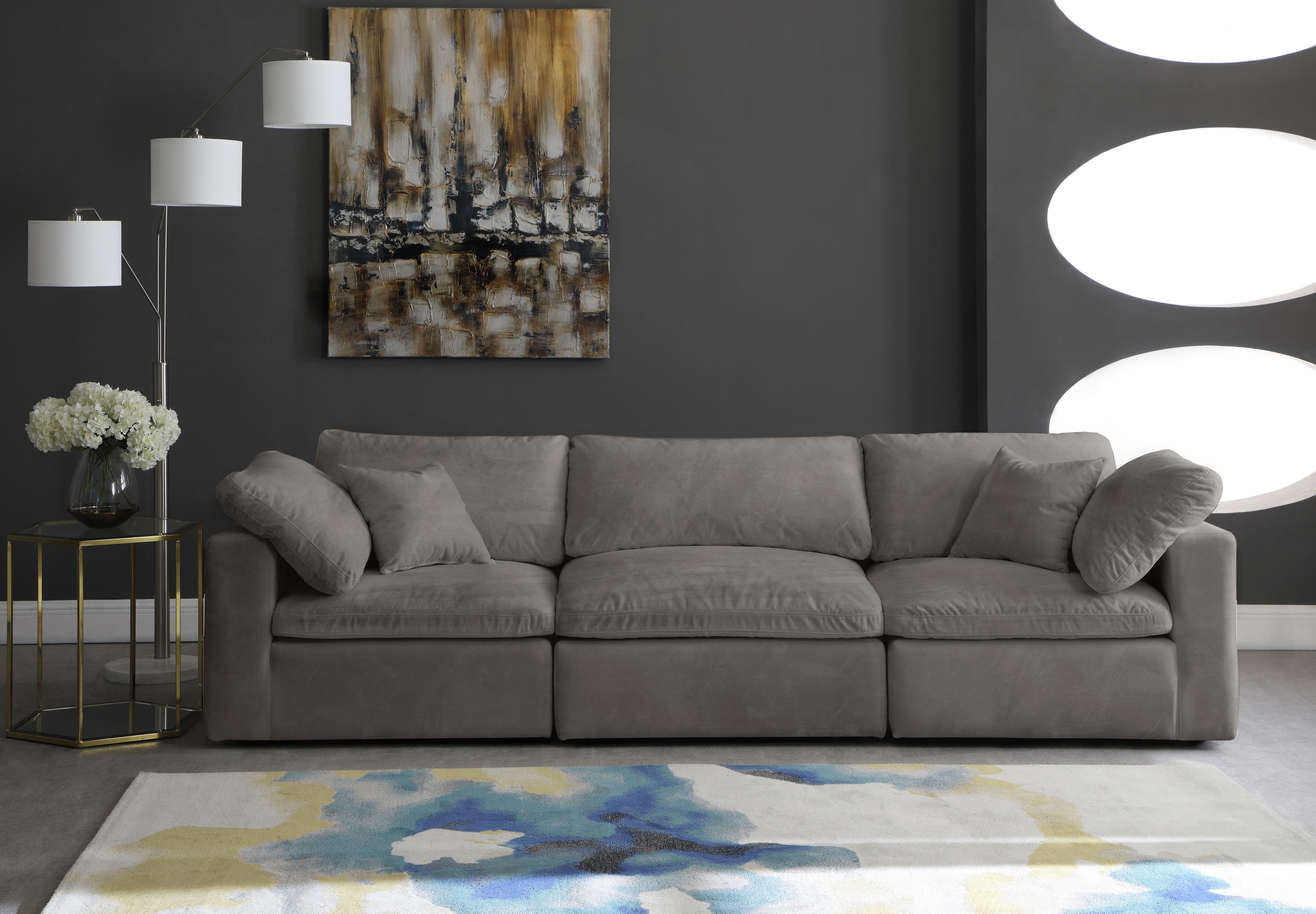 Cozy Grey Velvet Cloud Modular Sofa - Luxury Home Furniture (MI)