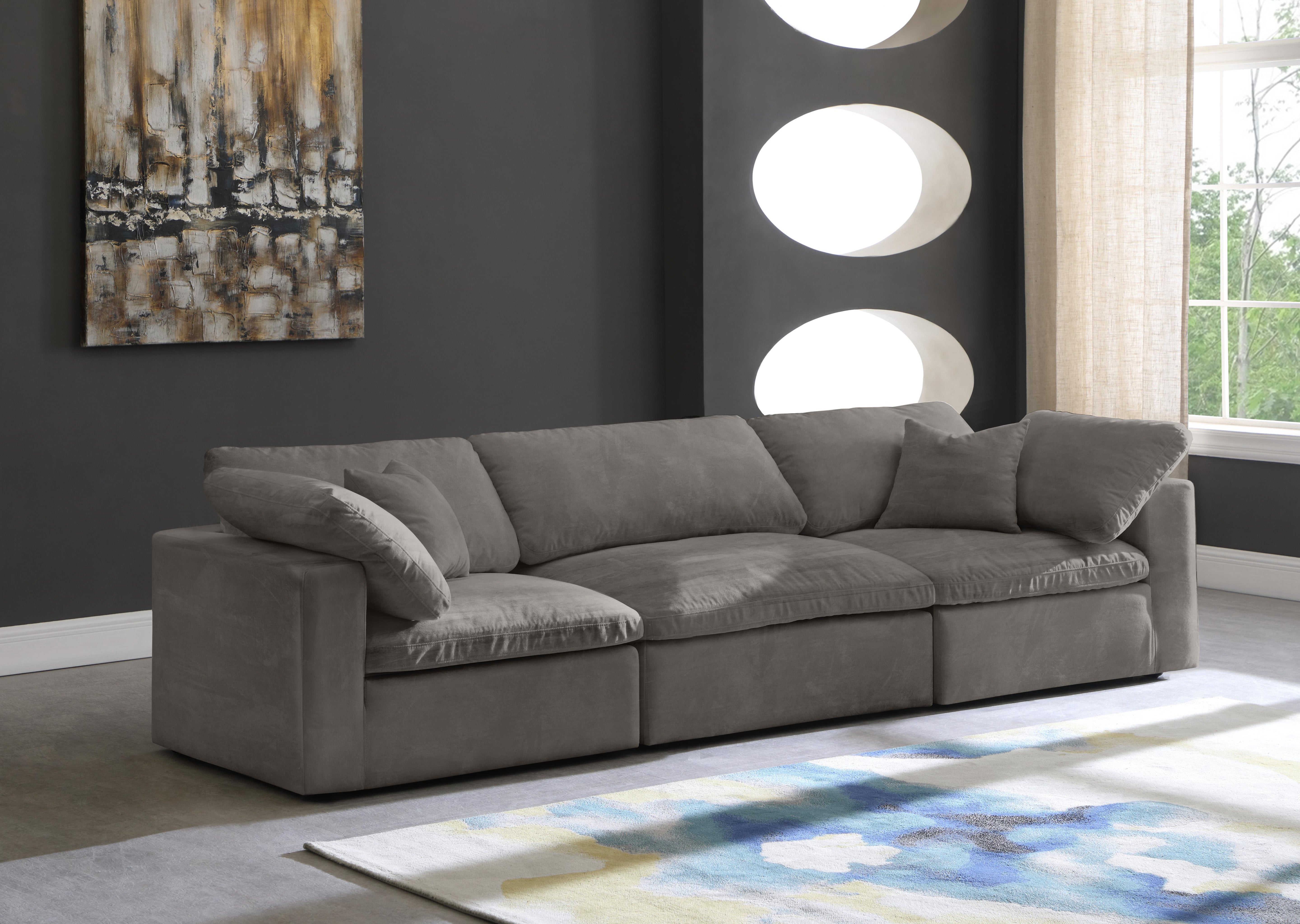 Cozy Grey Velvet Cloud Modular Sofa - Luxury Home Furniture (MI)