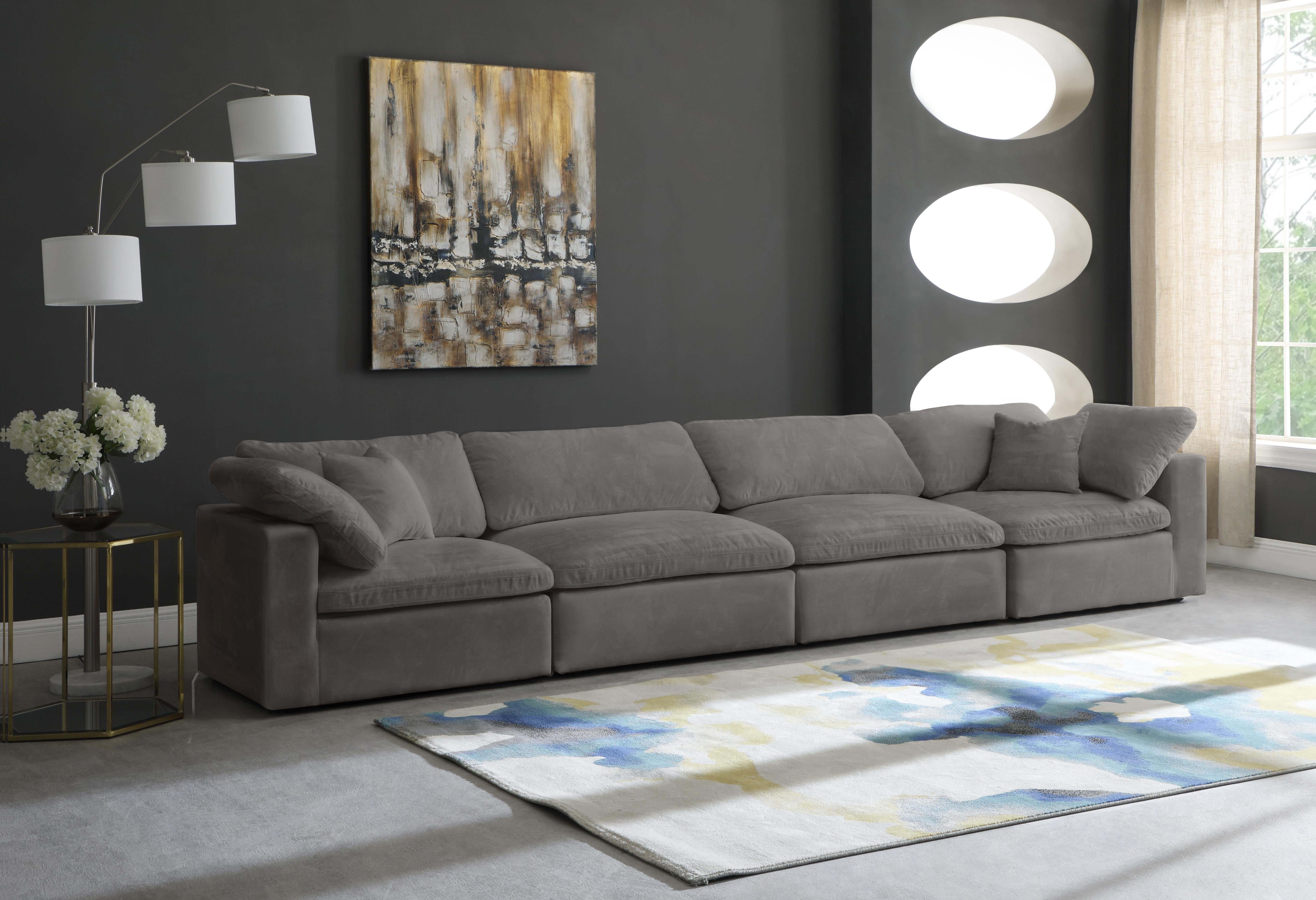 Cozy Grey Velvet Cloud Modular Sofa - Luxury Home Furniture (MI)