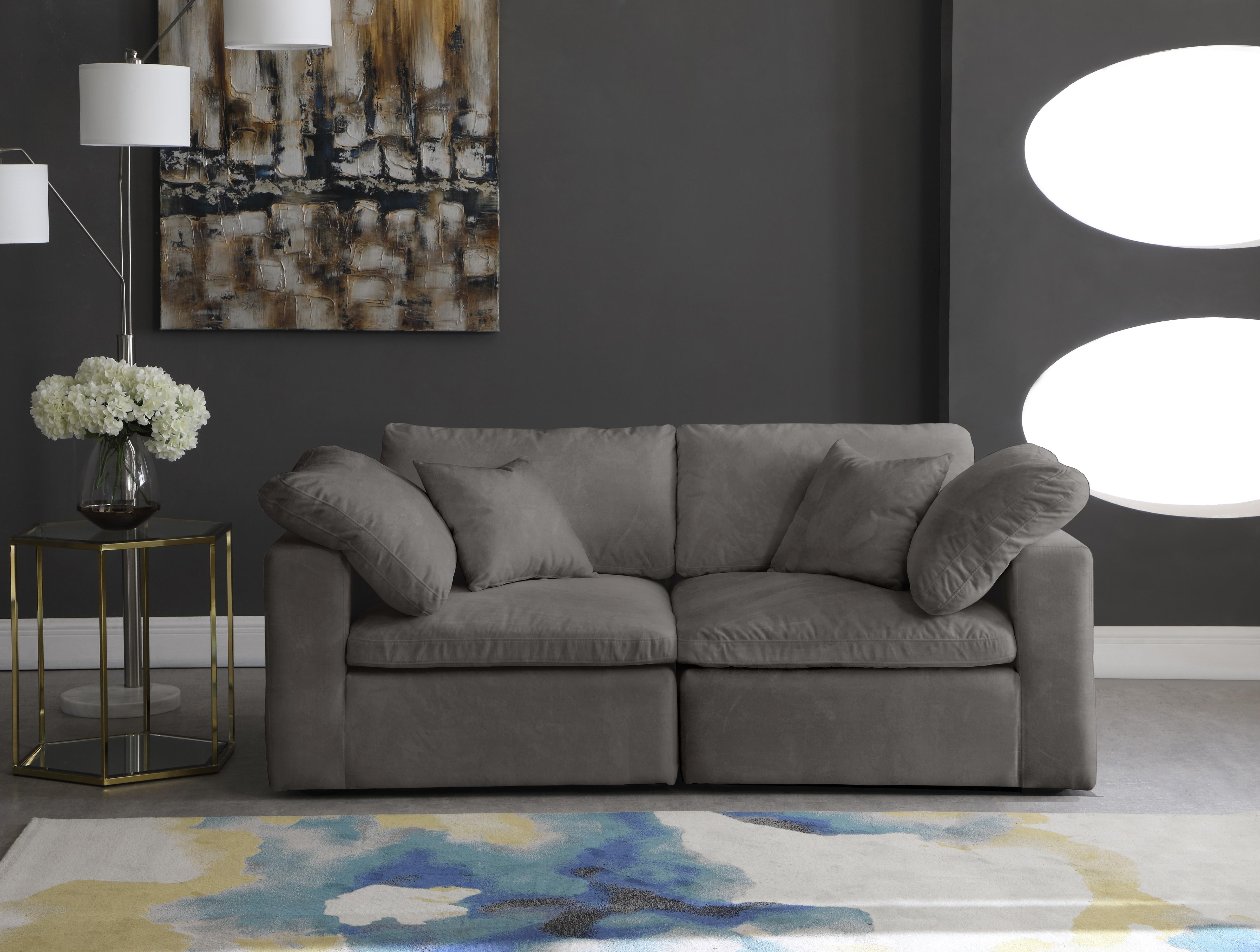 Cozy Grey Velvet Cloud Modular Sofa - Luxury Home Furniture (MI)