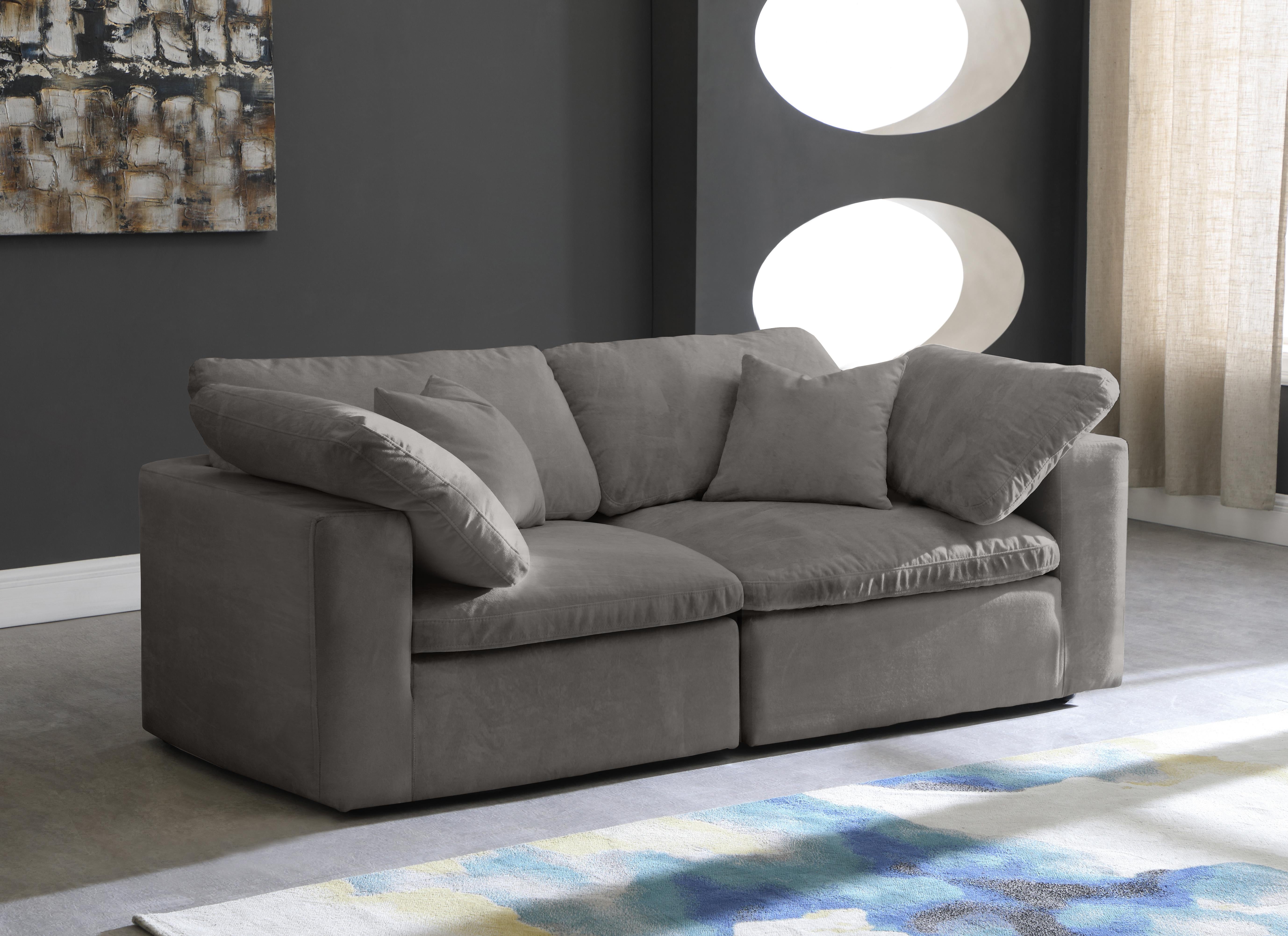 Cozy Grey Velvet Cloud Modular Sofa - Luxury Home Furniture (MI)