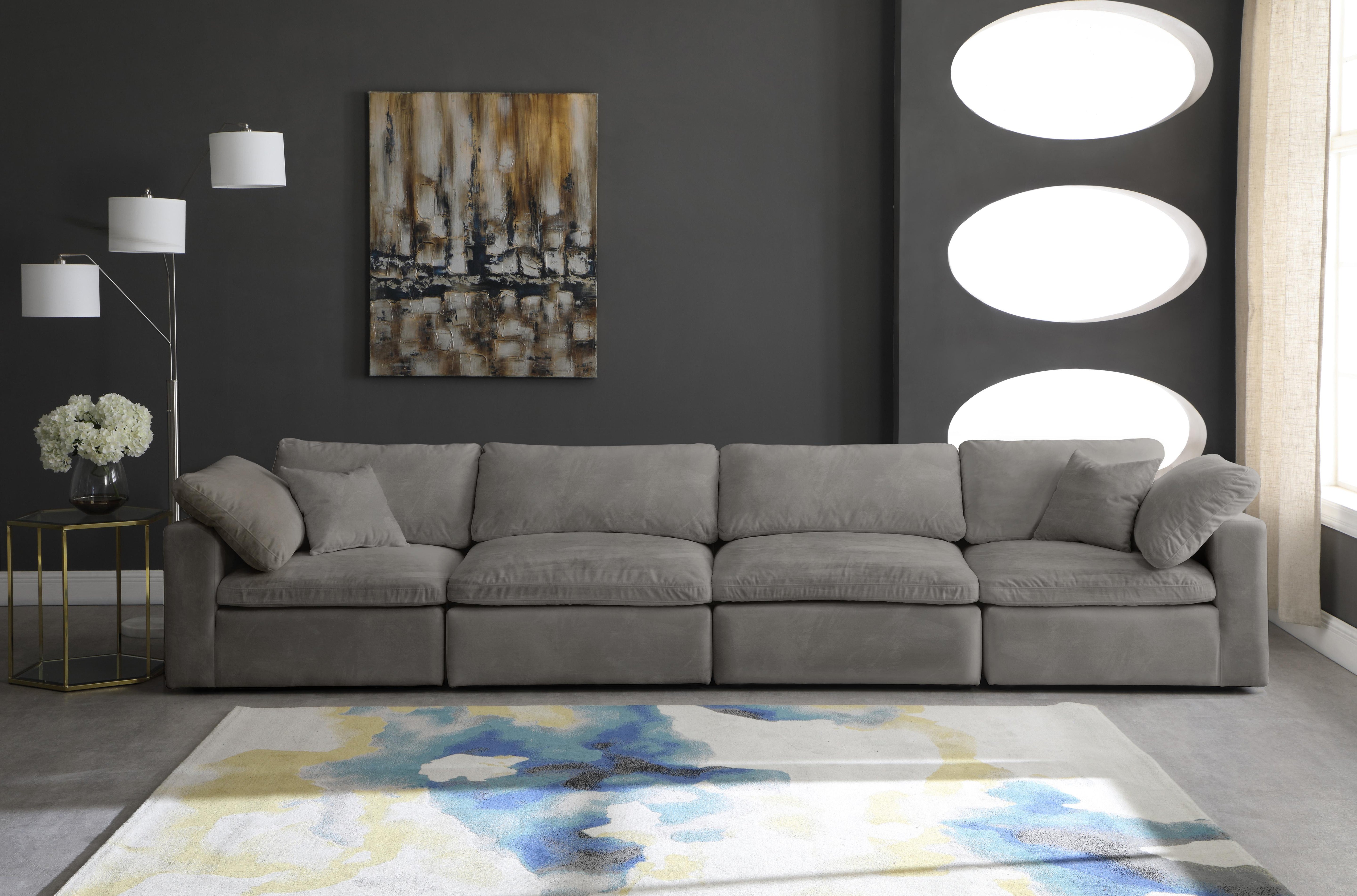 Cozy Grey Velvet Cloud Modular Sofa - Luxury Home Furniture (MI)