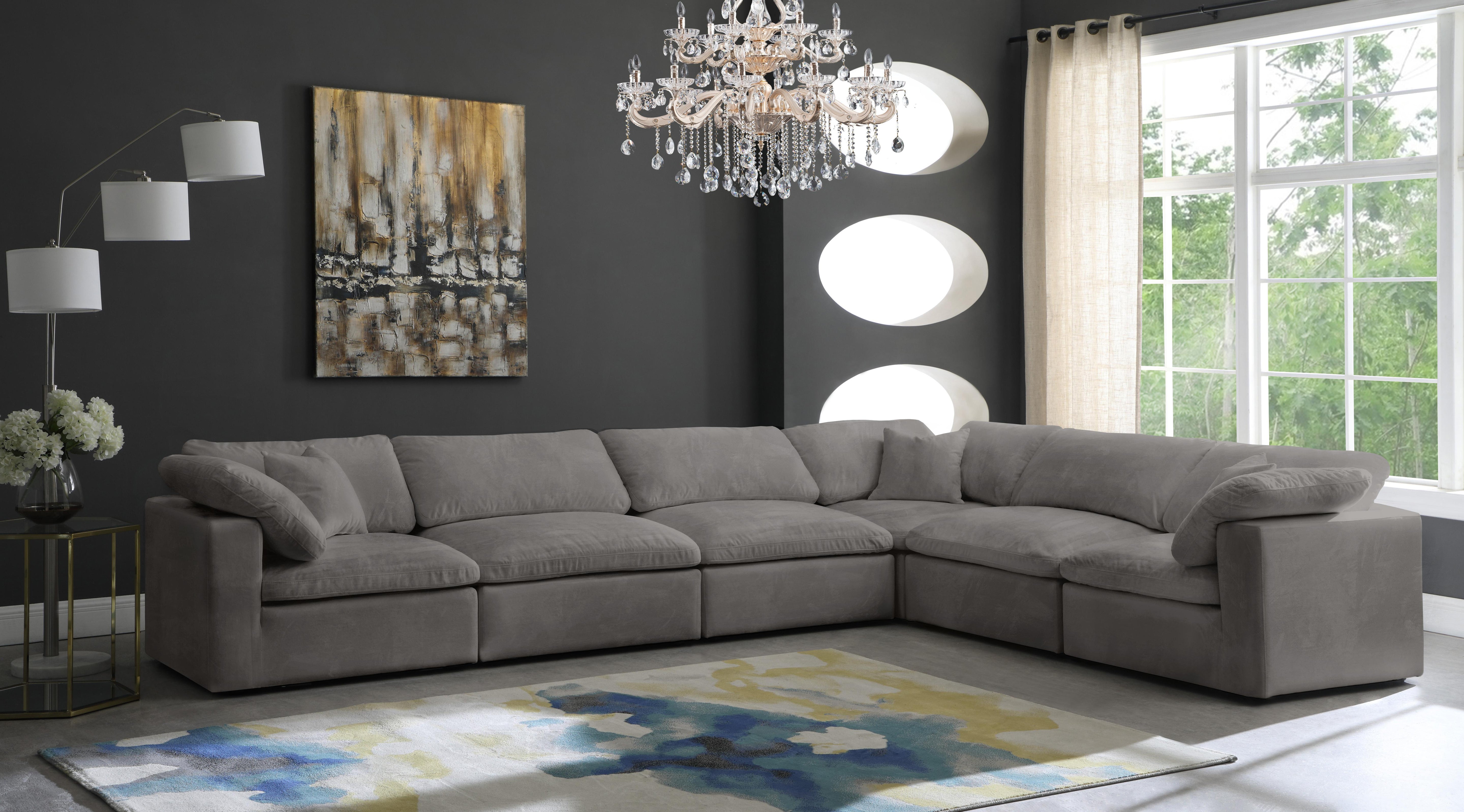 Cozy Grey Velvet Cloud Modular Sectional - Luxury Home Furniture (MI)