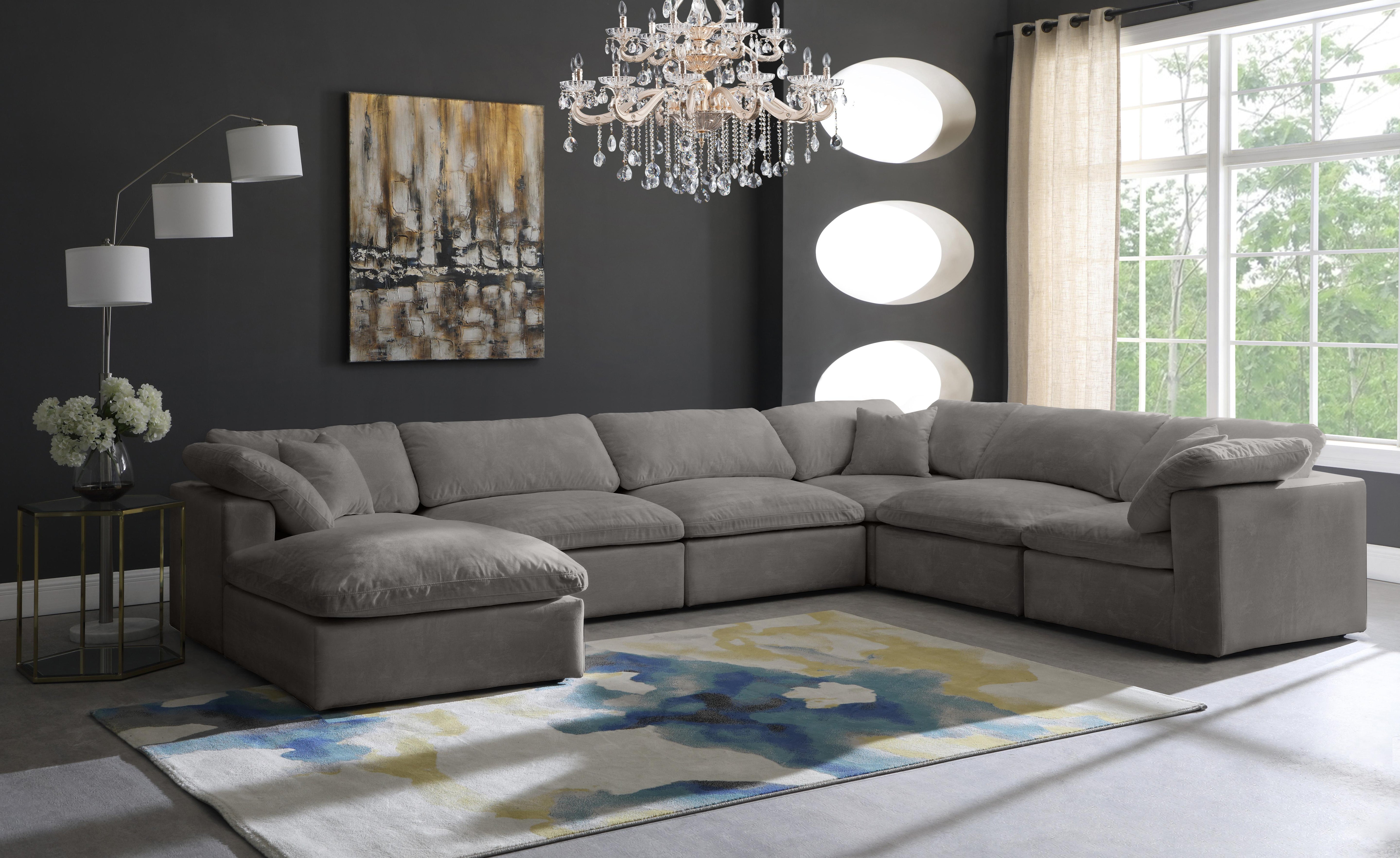 Cozy Grey Velvet Cloud Modular Sectional - Luxury Home Furniture (MI)
