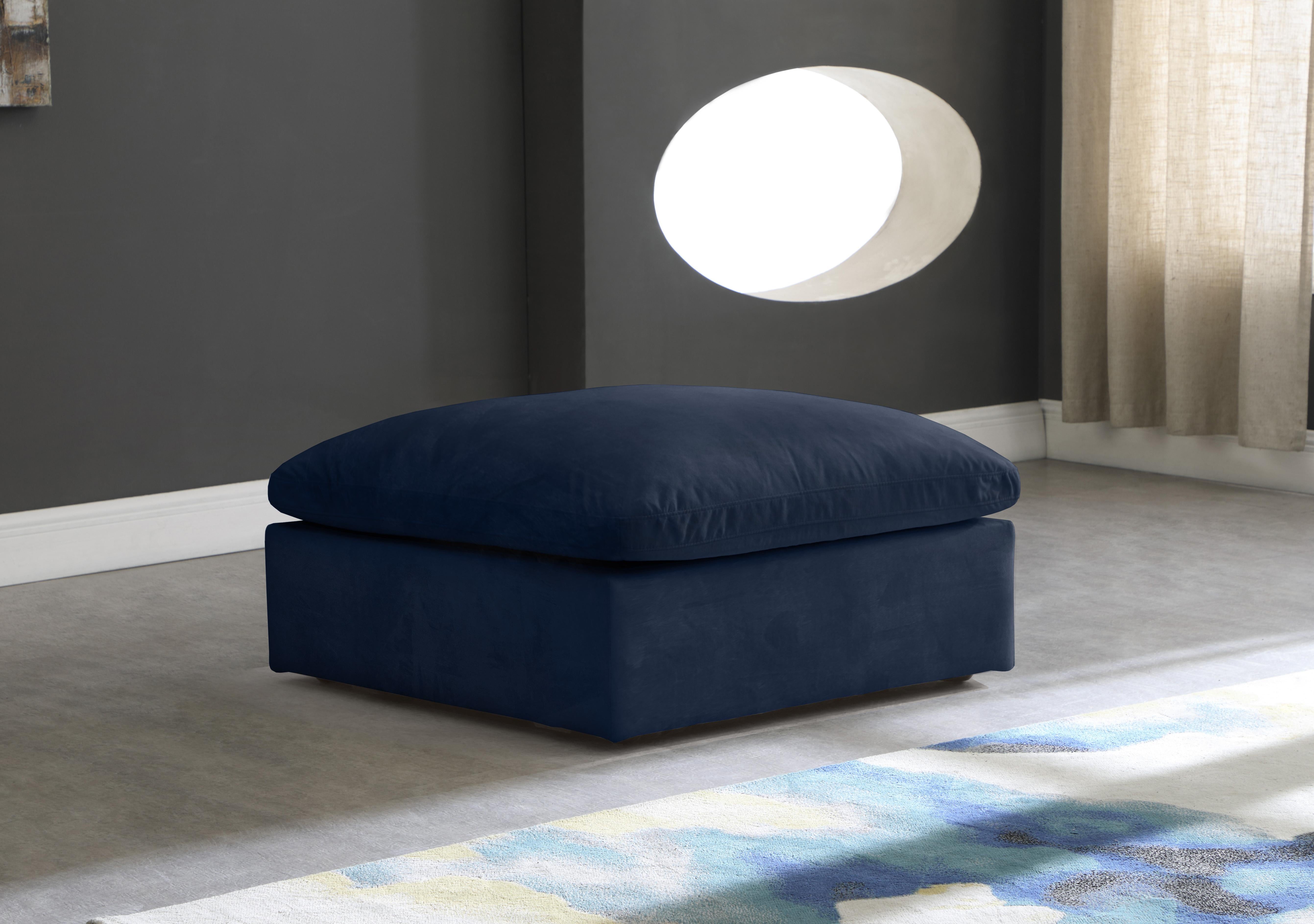 Cozy Navy Velvet Ottoman - Luxury Home Furniture (MI)
