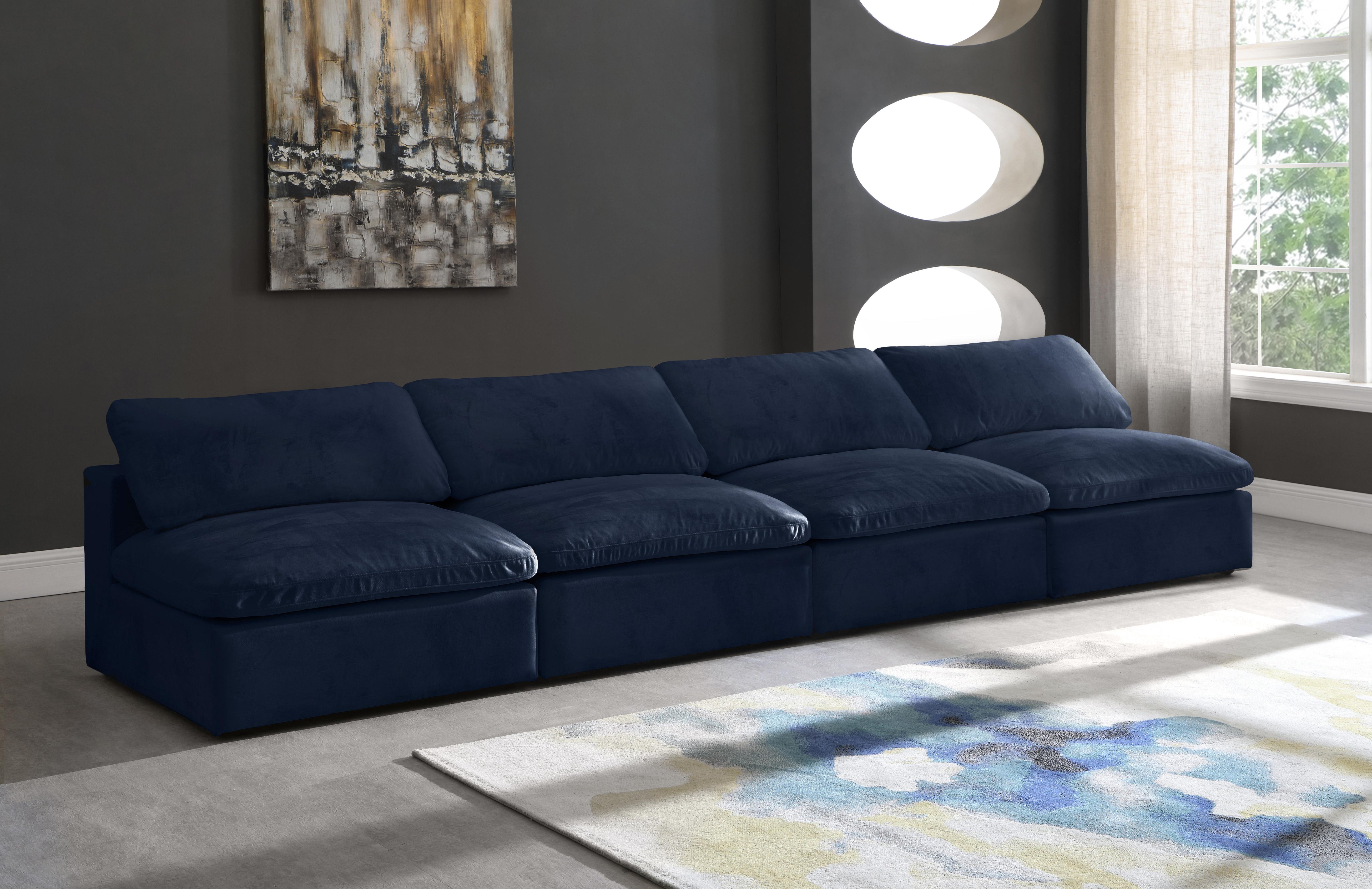 Cozy Navy Velvet Cloud Modular Armless Sofa - Luxury Home Furniture (MI)