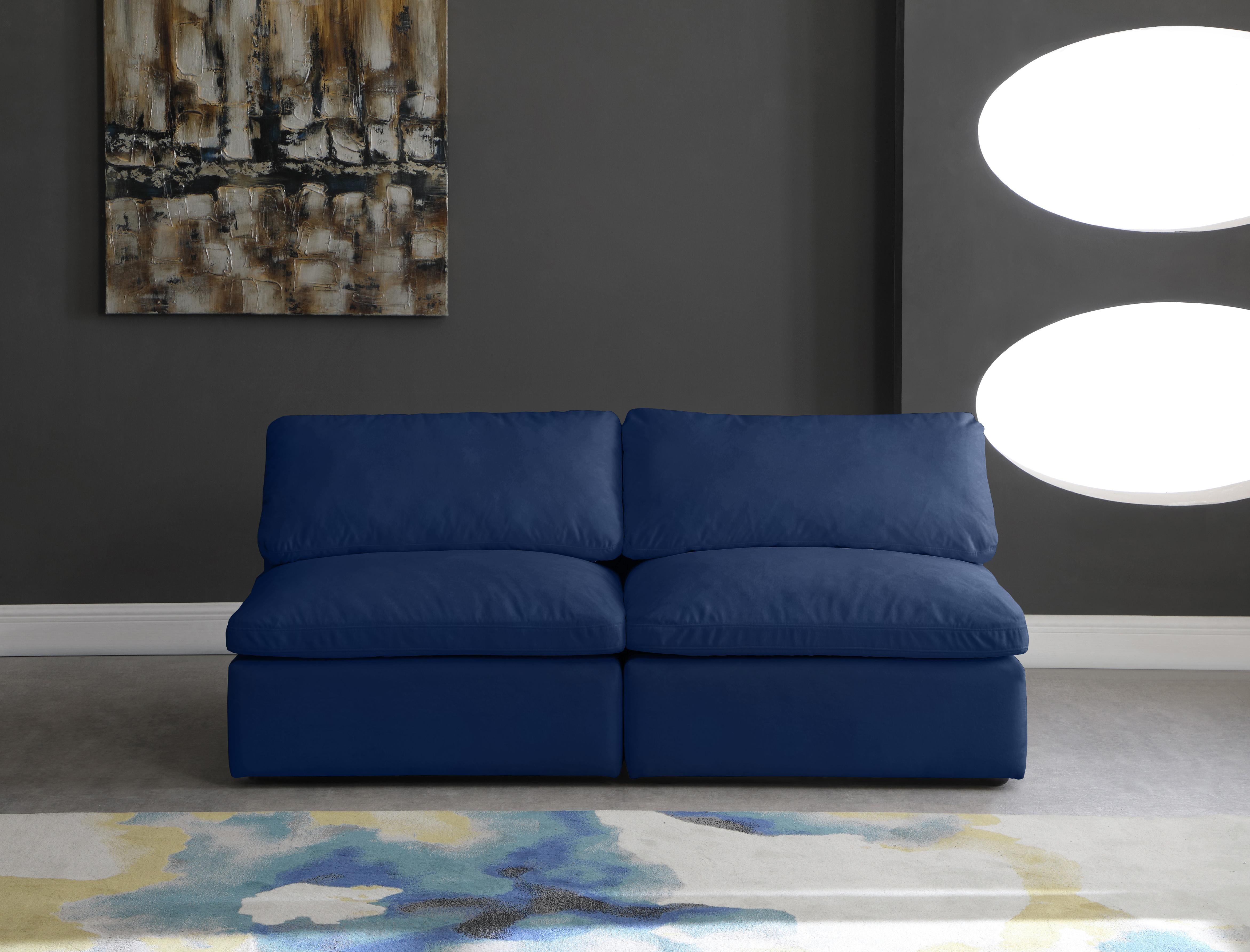 Cozy Navy Velvet Cloud Modular Armless Sofa - Luxury Home Furniture (MI)